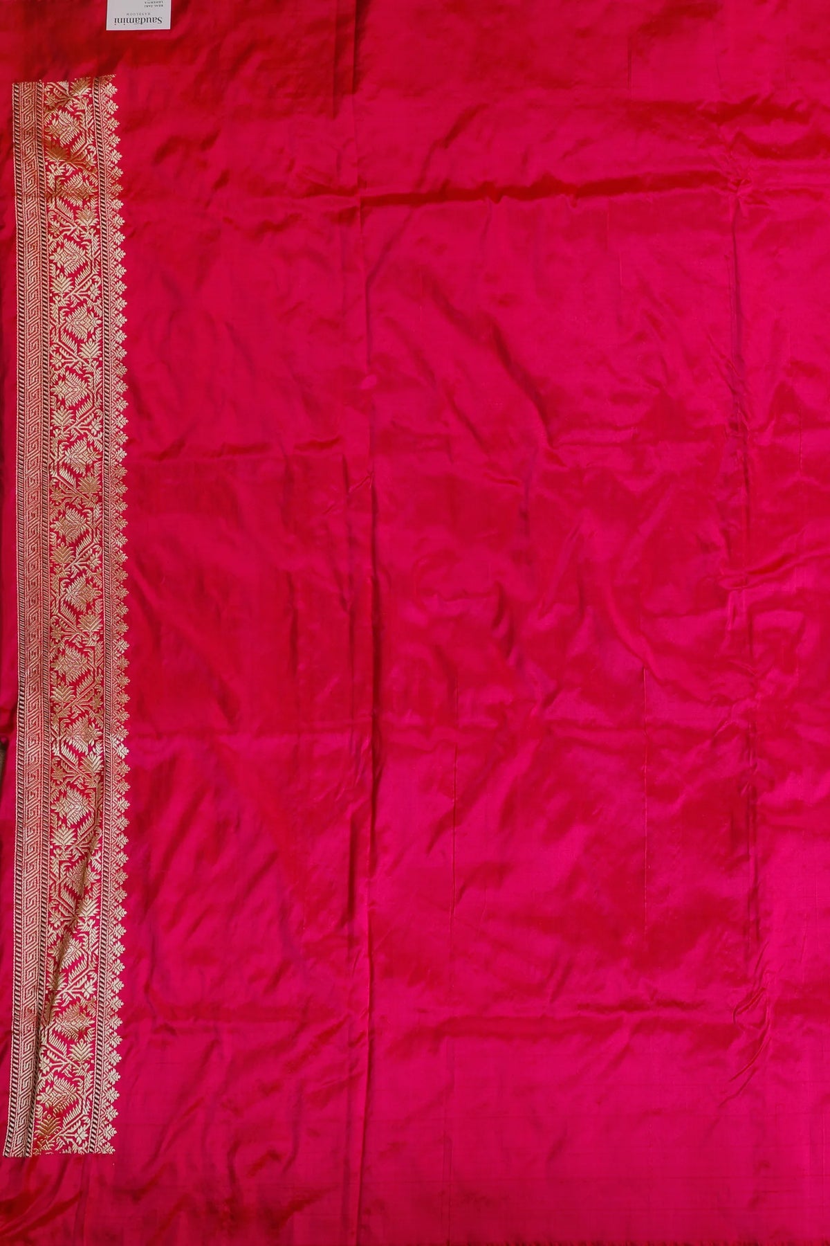 Hot Pink Real Zari Pure Silk Benarasi Saree - Revival Design with Lehriya Pattern