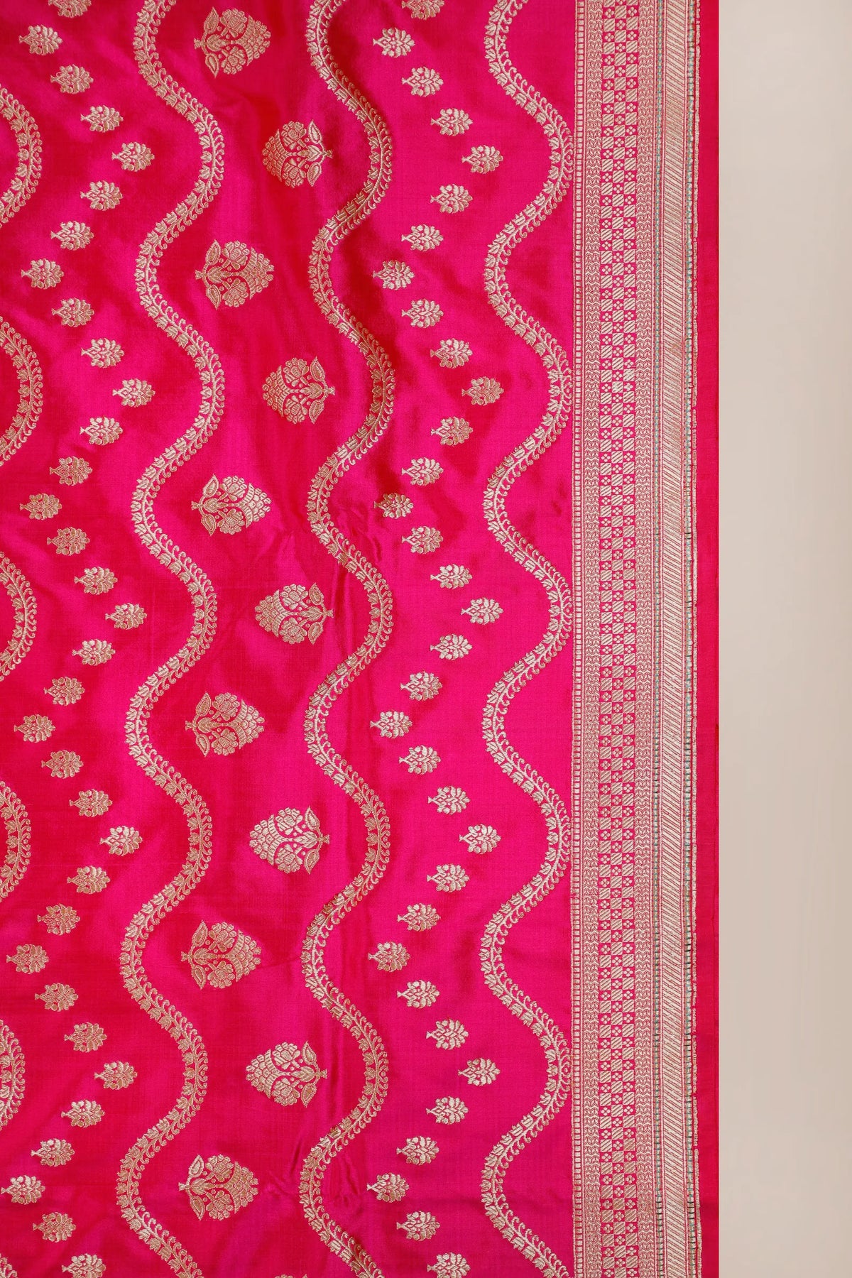 Hot Pink Handloom Real Zari Pure Silk Benarasi Saree - Revival Design