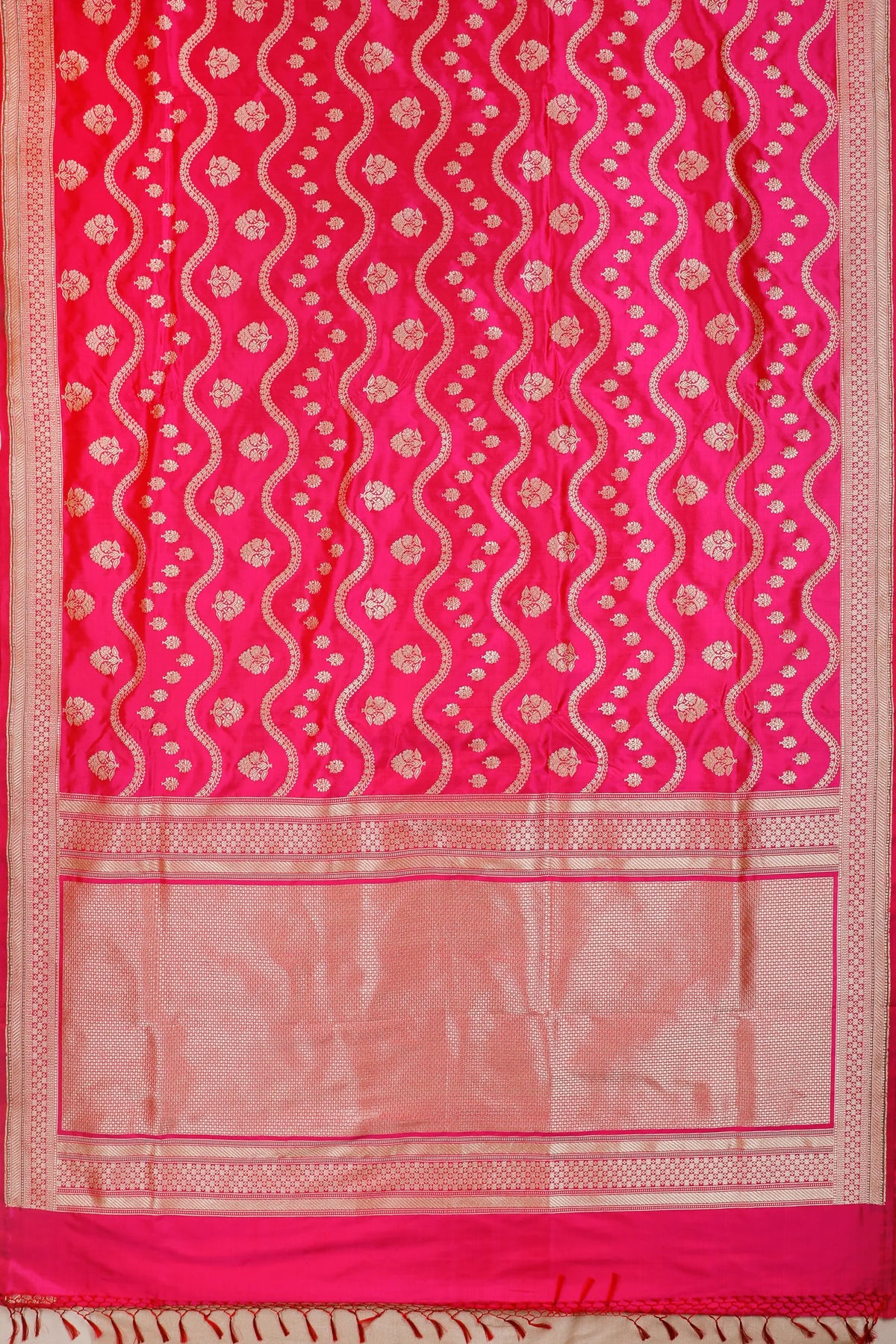 Hot Pink Handloom Real Zari Pure Silk Benarasi Saree - Revival Design