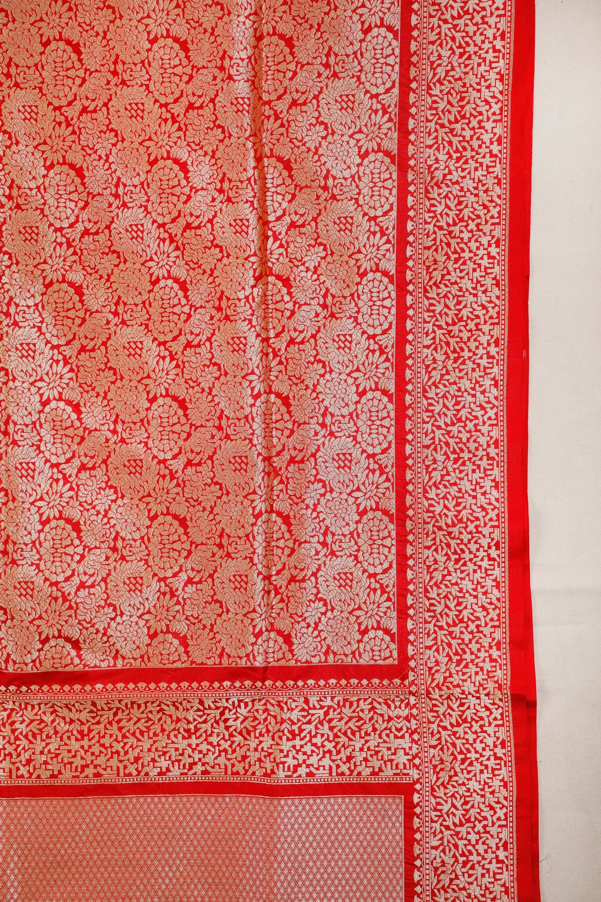 Red Real Zari Pure Silk Benarasi Saree - Revival Design with Jaali Design
