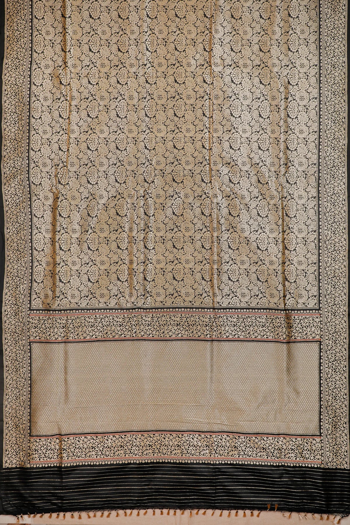 Jet Black Real Zari Pure Silk Benarasi Saree - Revival Design