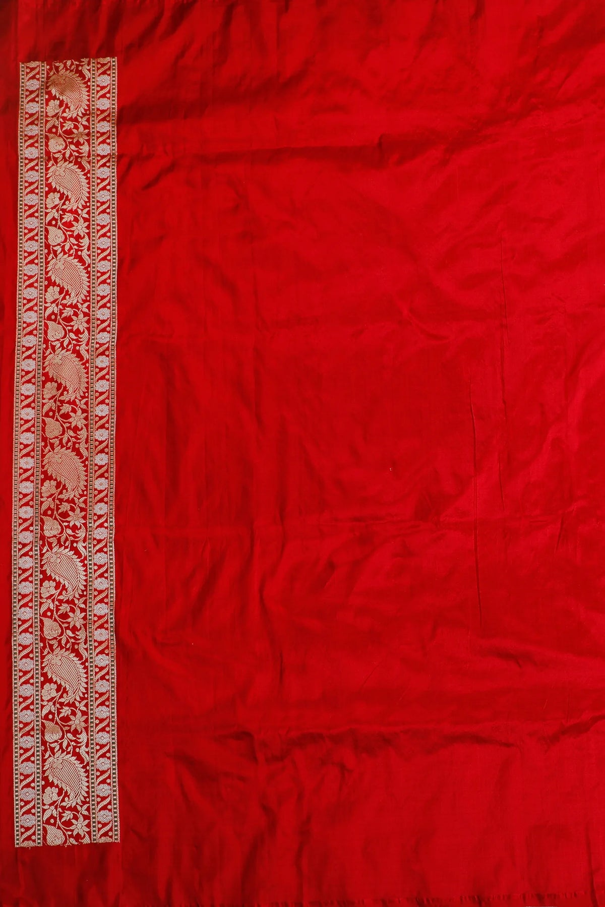 Red Real Zari Pure Silk Benarasi Saree - Revival Design with Paisley Borders