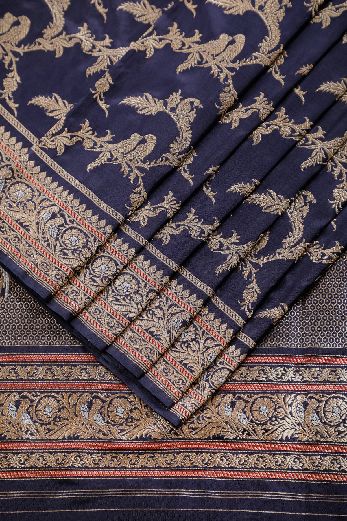 Ink Blue Handloom Real Zari Pure Silk Benarasi Saree - Revival Design