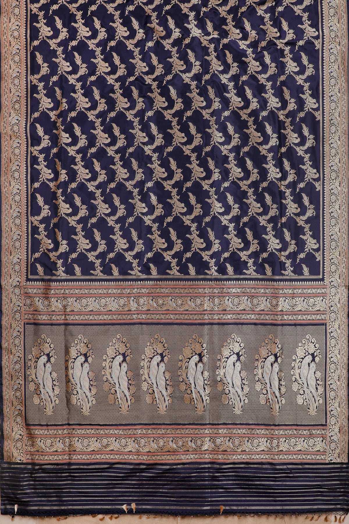Ink Blue Handloom Real Zari Pure Silk Benarasi Saree - Revival Design