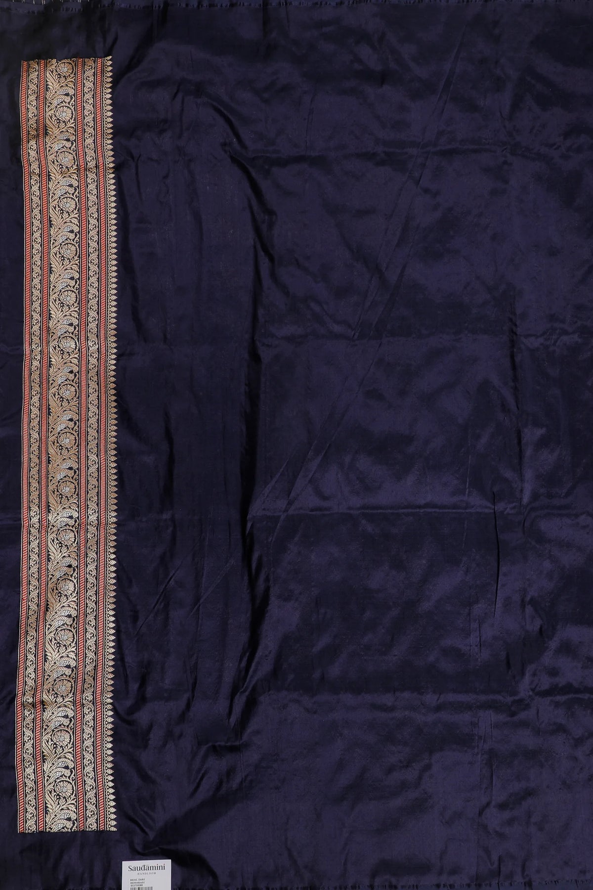 Ink Blue Handloom Real Zari Pure Silk Benarasi Saree - Revival Design