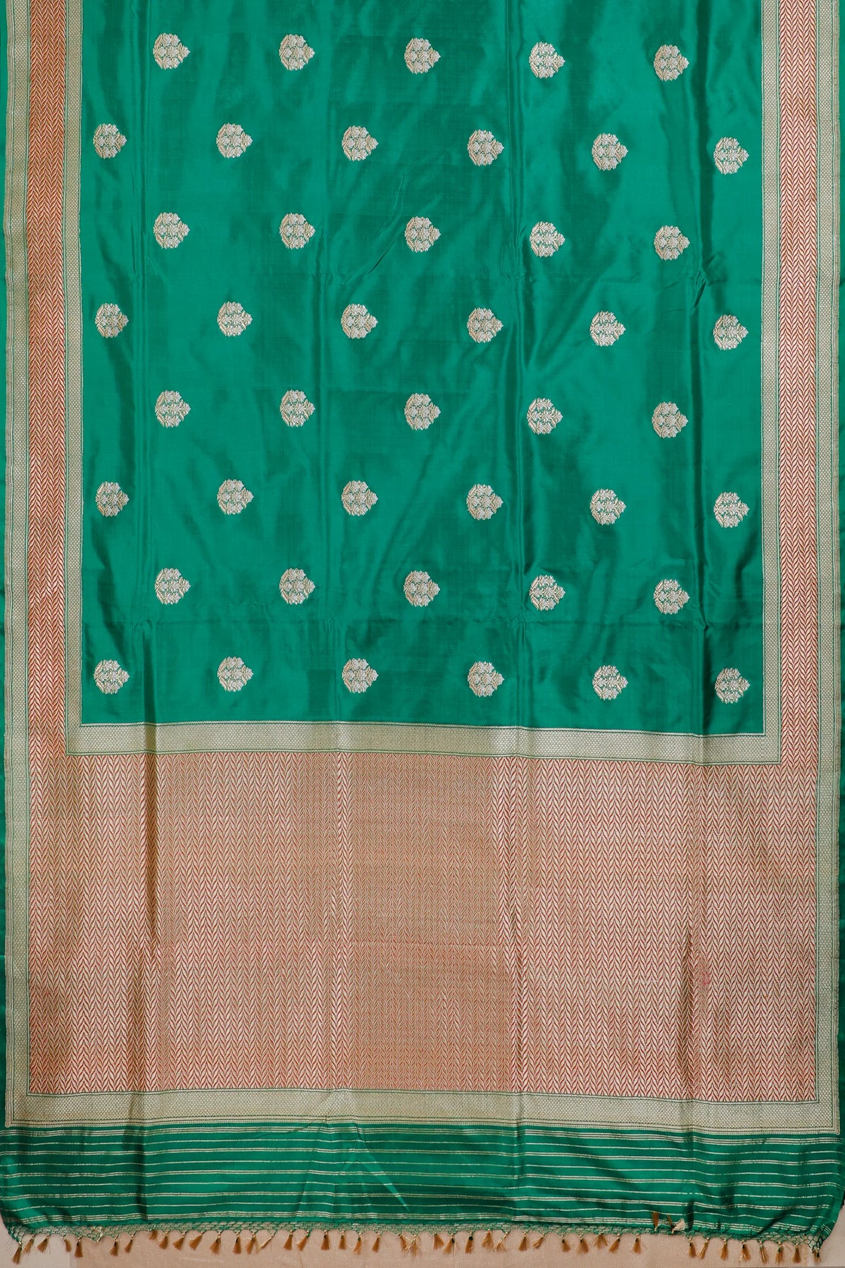 Emerald Green Real Zari Pure Silk Benarasi Saree - Revival Design