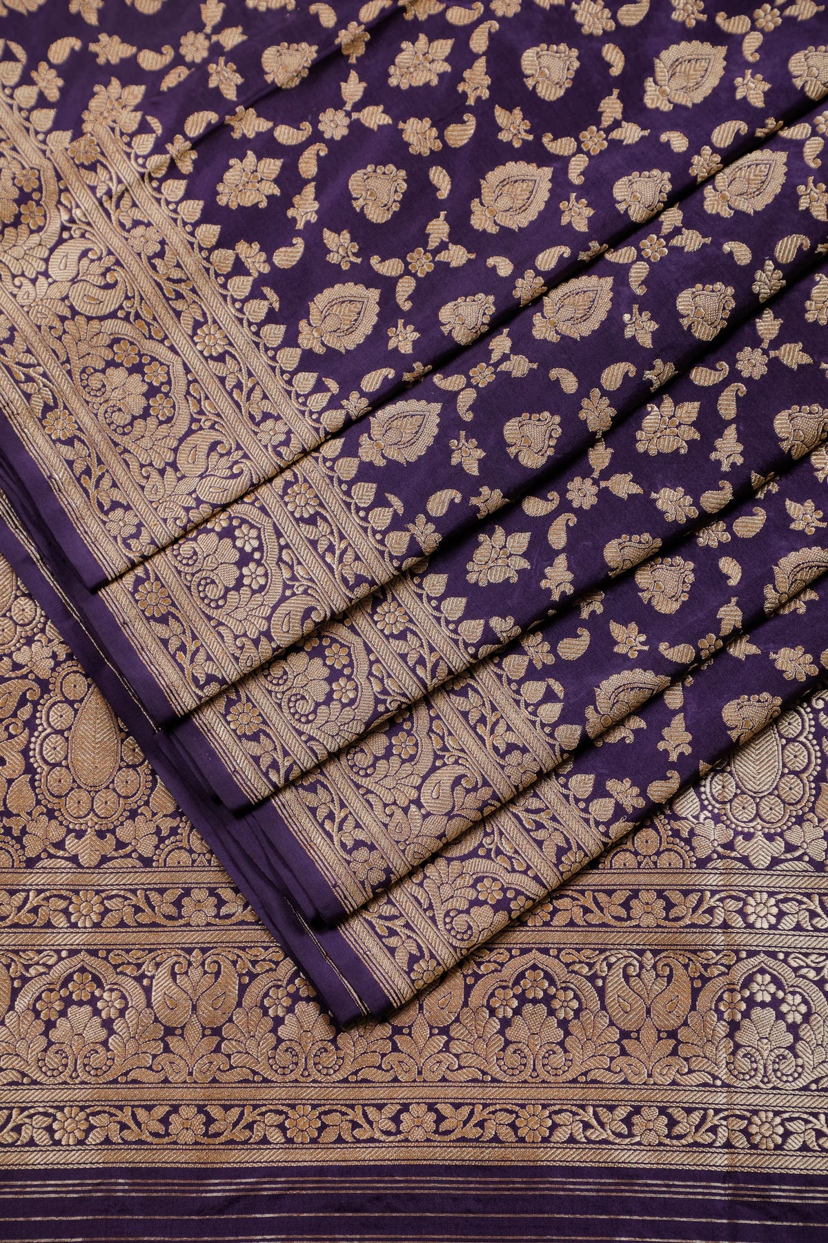 Deep Purple Handloom Real Zari Pure Silk Benarasi Saree
