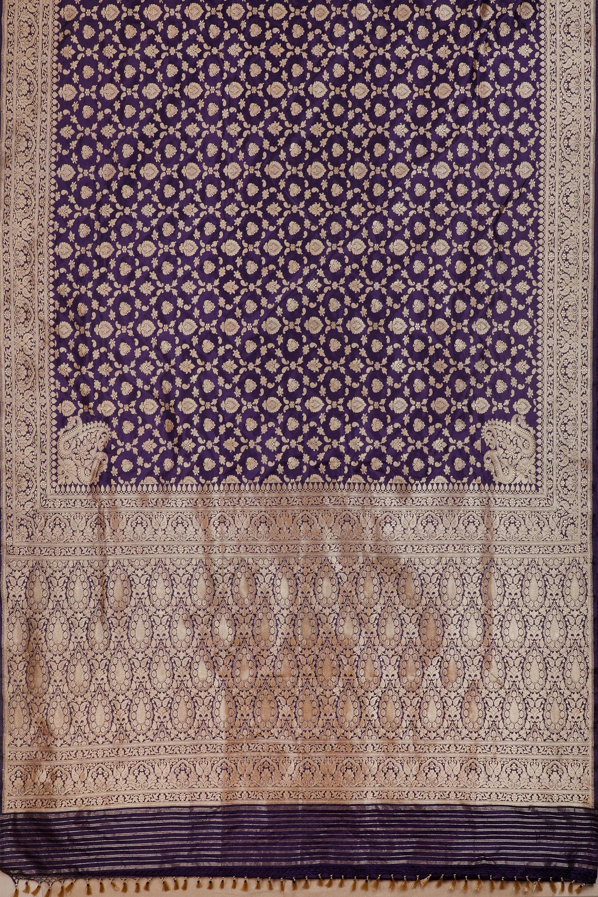 Deep Purple Handloom Real Zari Pure Silk Benarasi Saree