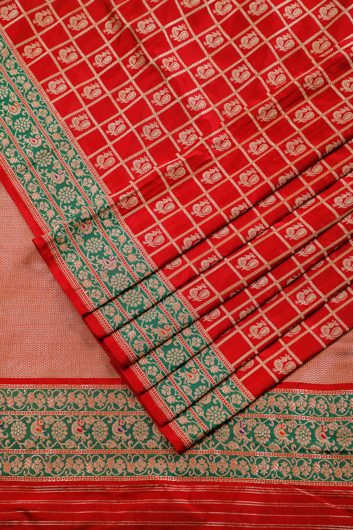 Red Real Zari Pure Silk Benarasi Saree - Revival Design