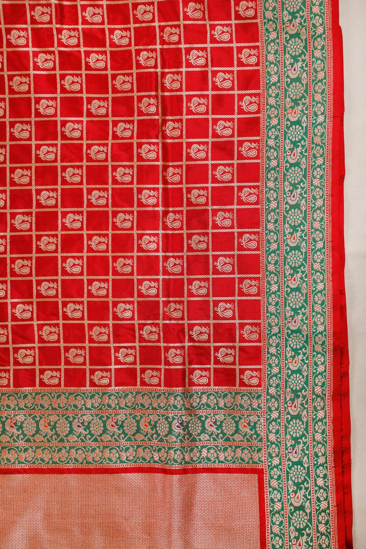 Red Real Zari Pure Silk Benarasi Saree - Revival Design
