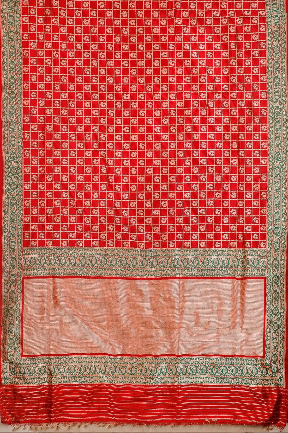 Red Real Zari Pure Silk Benarasi Saree - Revival Design