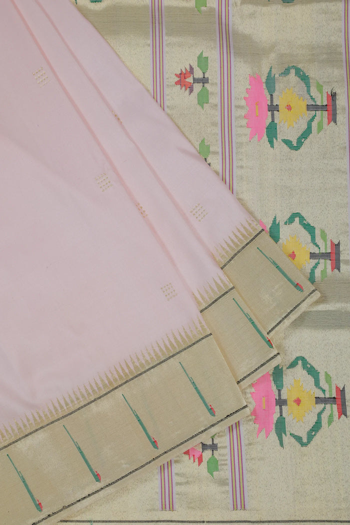 Baby Pink Handloom Pure Silk Muniya Paithani Saree