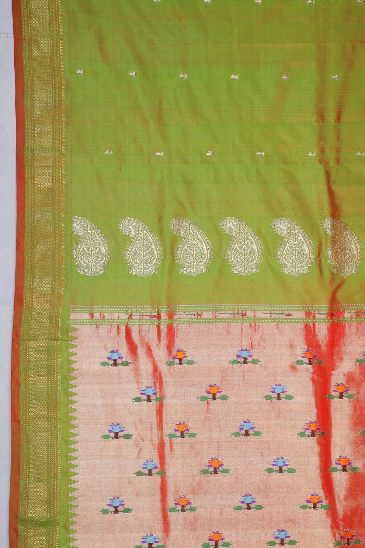Olive Green Handloom Pure Silk Paithani Saree