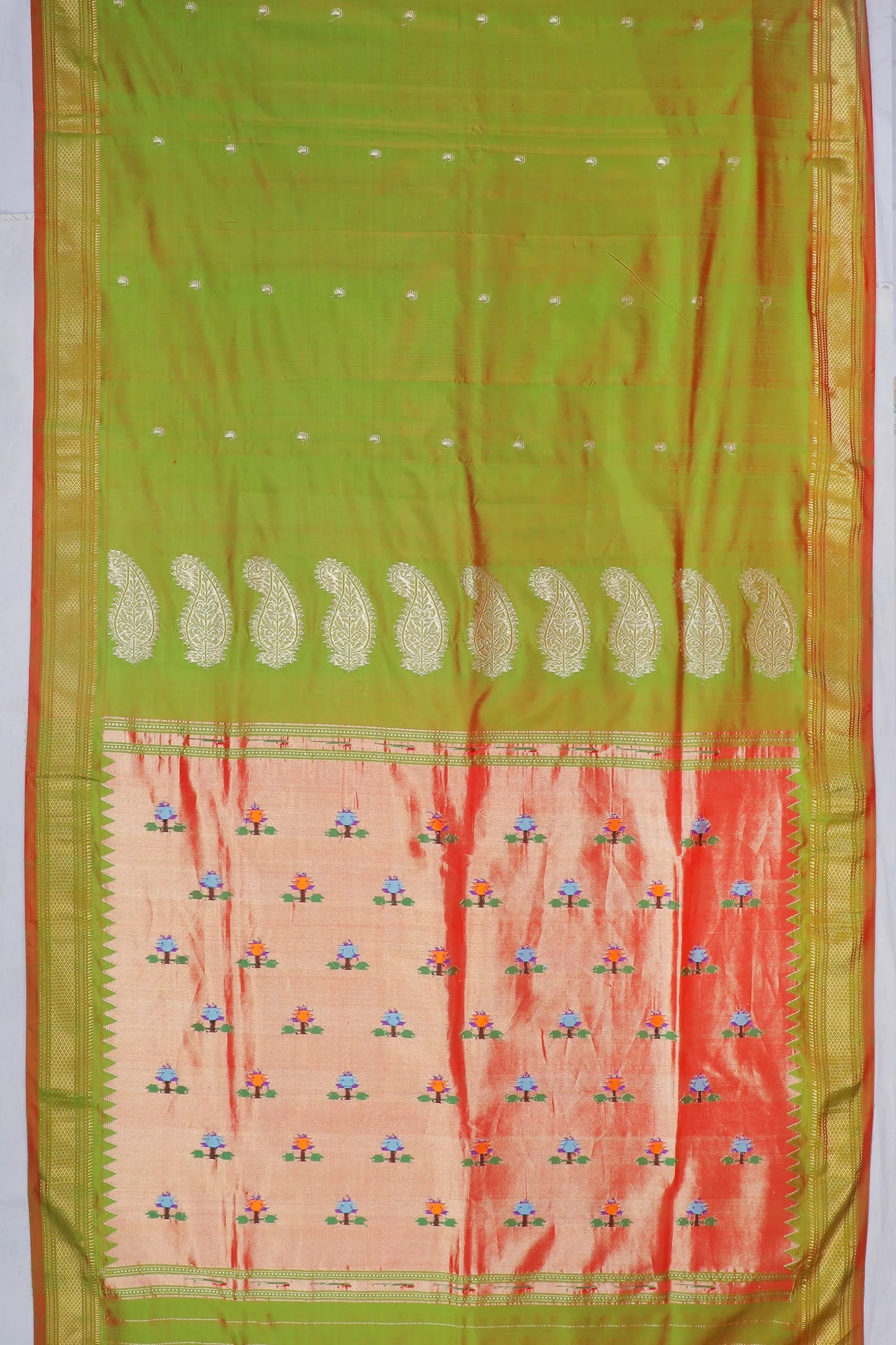 Olive Green Handloom Pure Silk Paithani Saree