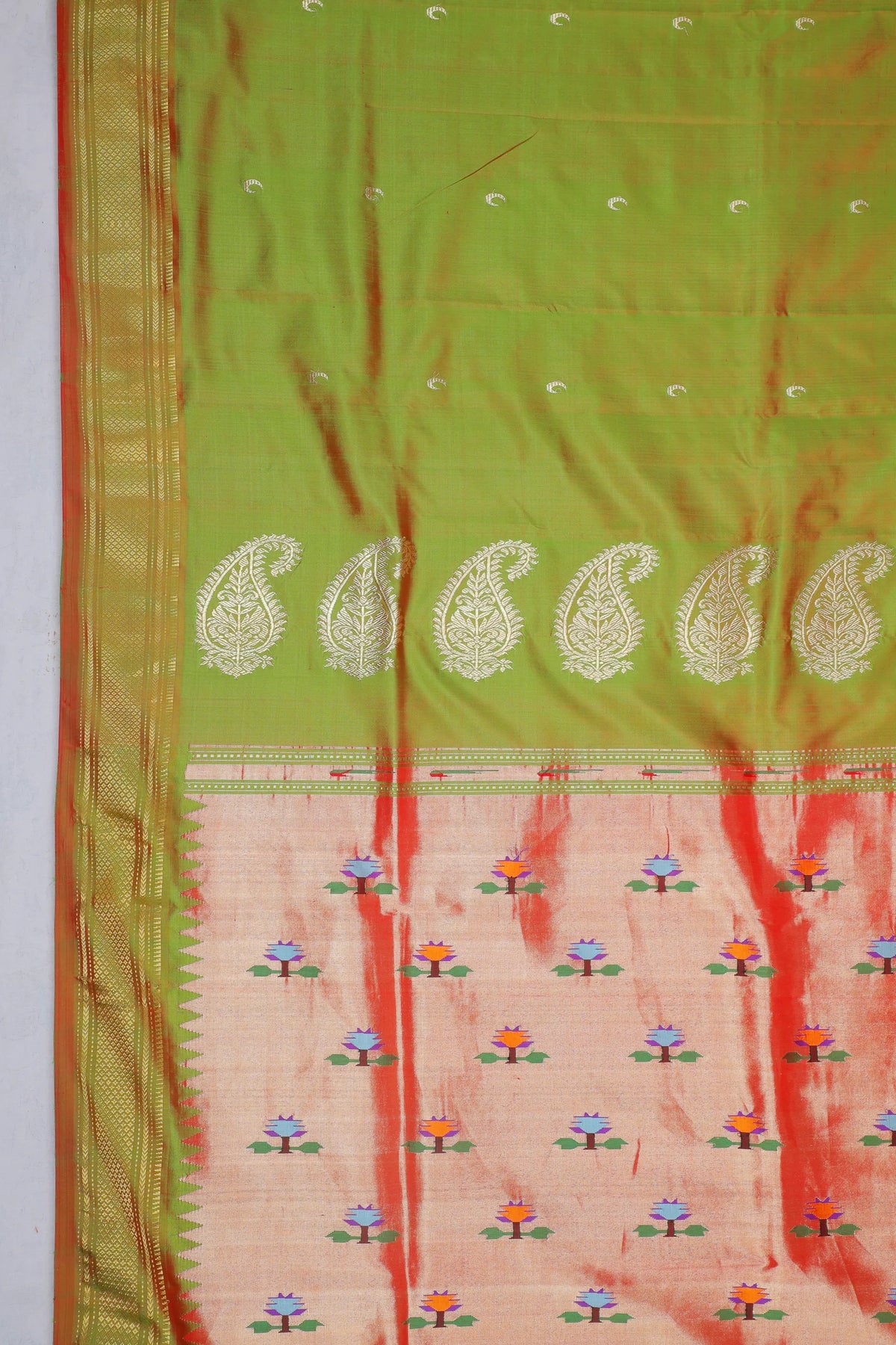 Olive Green Handloom Pure Silk Paithani Saree