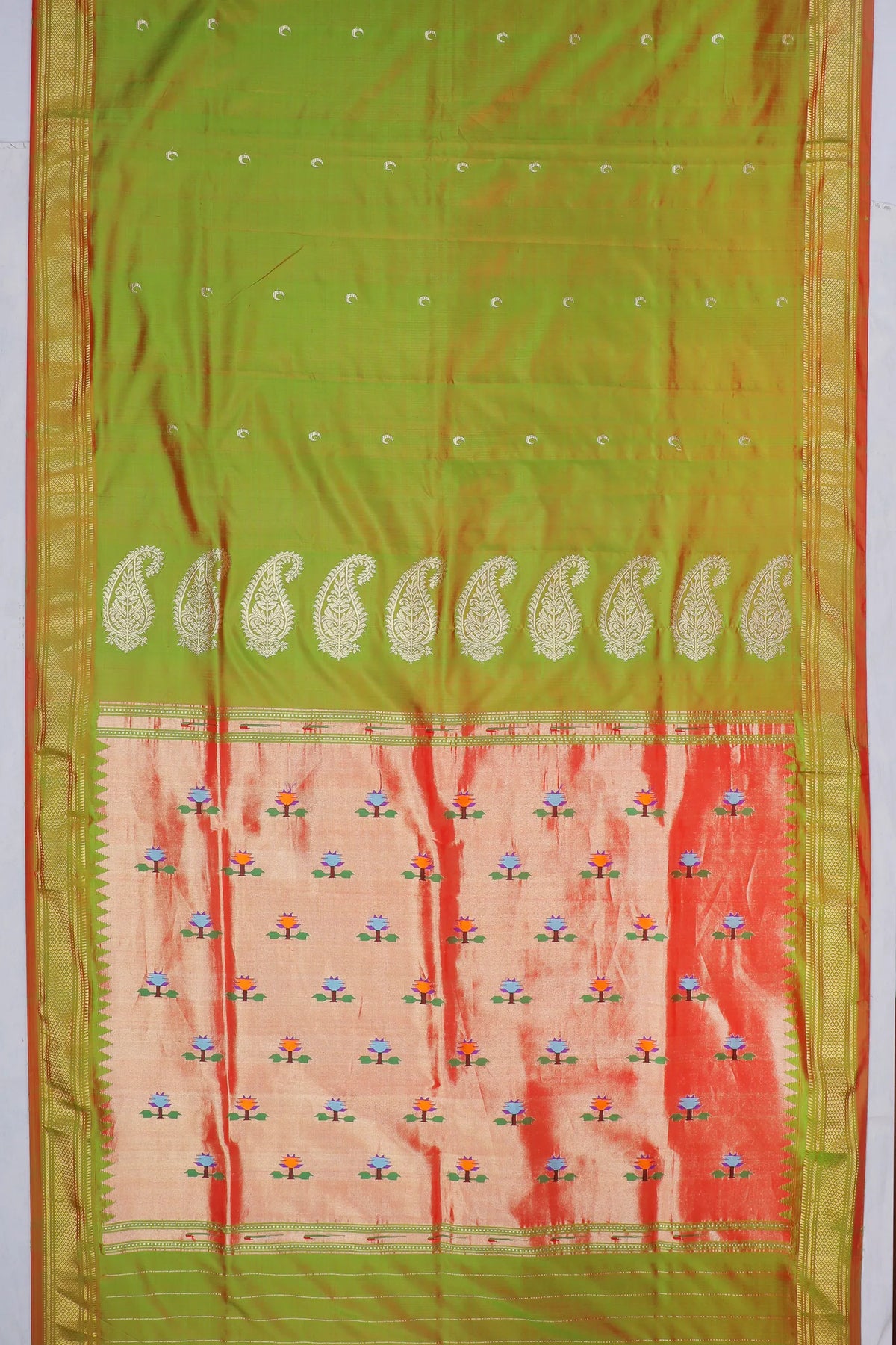 Olive Green Handloom Pure Silk Paithani Saree
