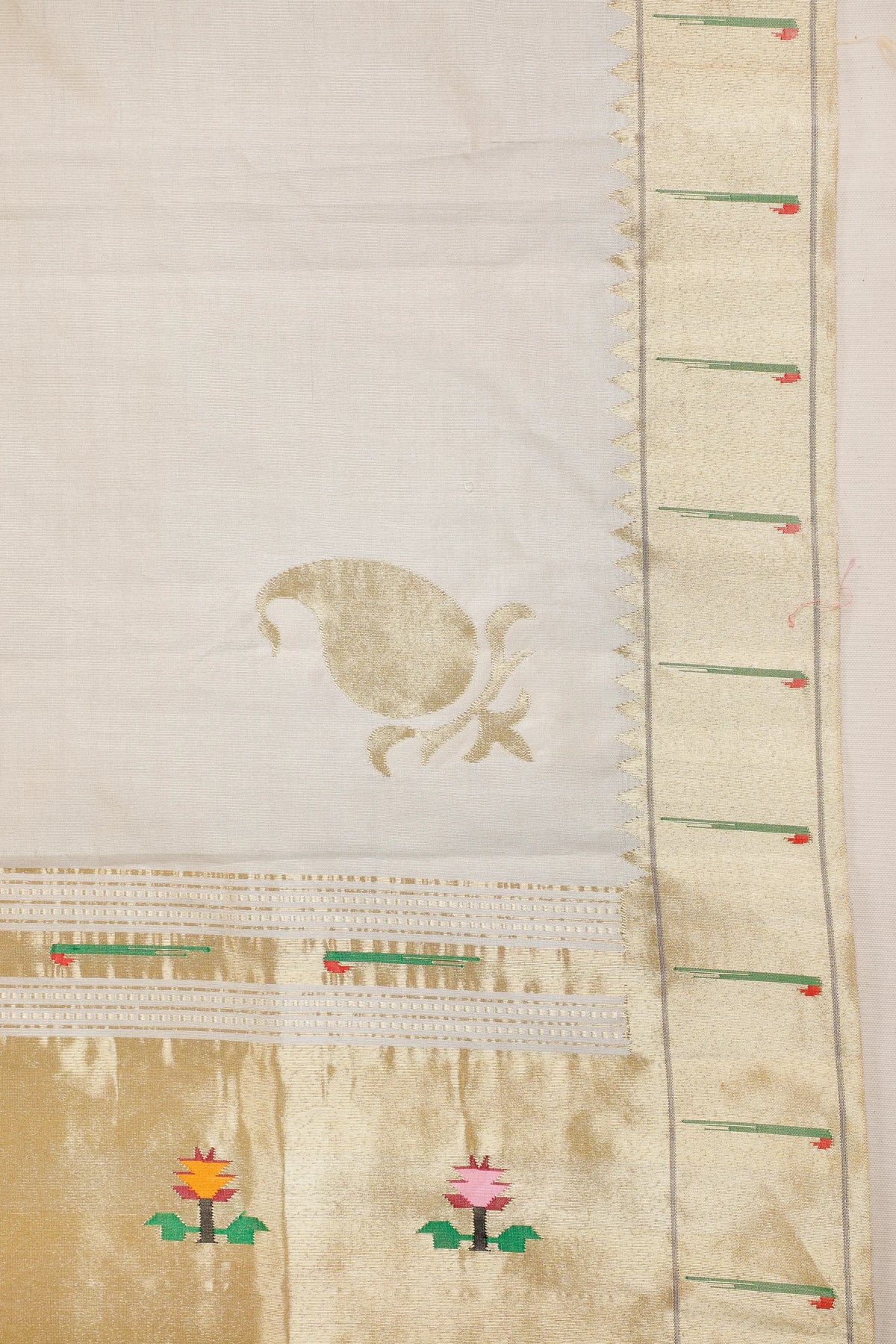 Ivory Pure Silk Handloom Tissue Paithani Saree with Muniya Pallu