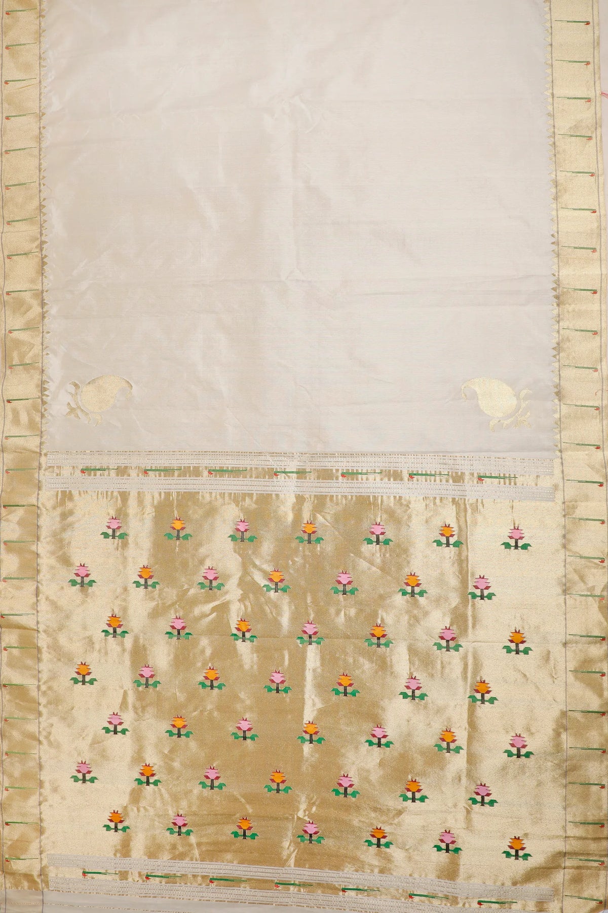 Ivory Pure Silk Handloom Tissue Paithani Saree with Muniya Pallu