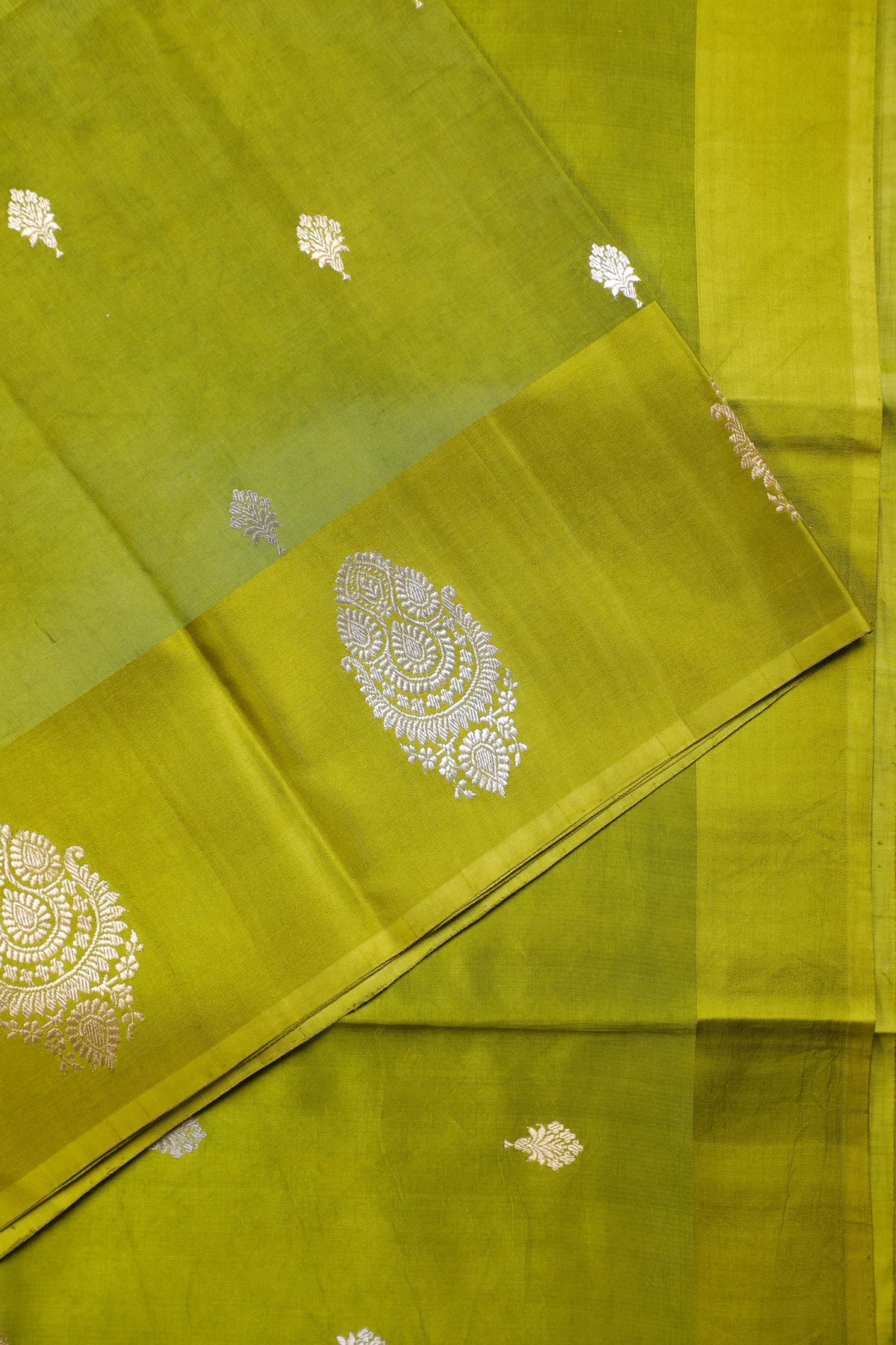 Olive Green Pure Silk Handloom Mashru Benarasi Saree
