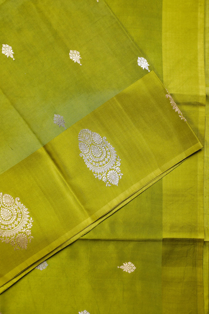 Olive Green Pure Silk Handloom Mashru Benarasi Saree - detail 1