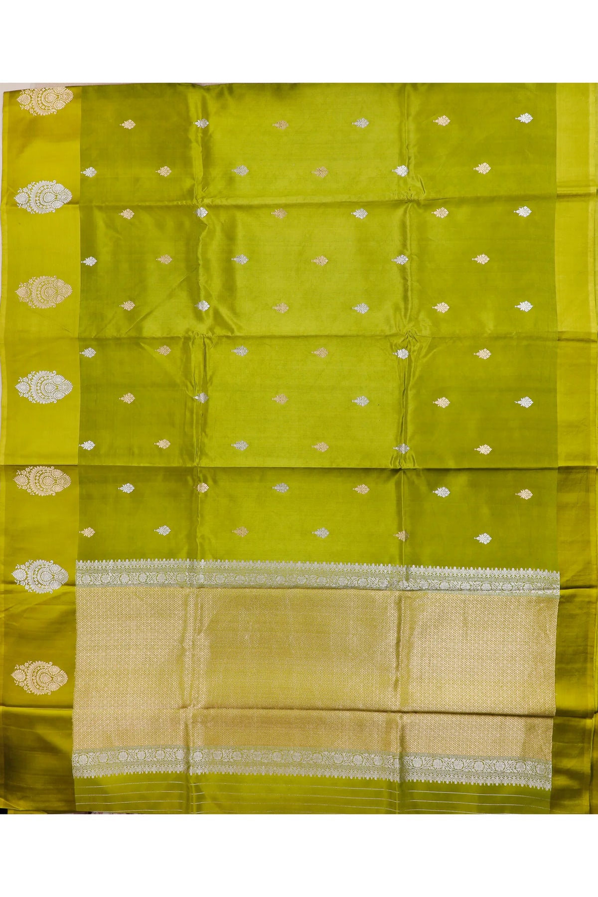 Olive Green Pure Silk Handloom Mashru Benarasi Saree