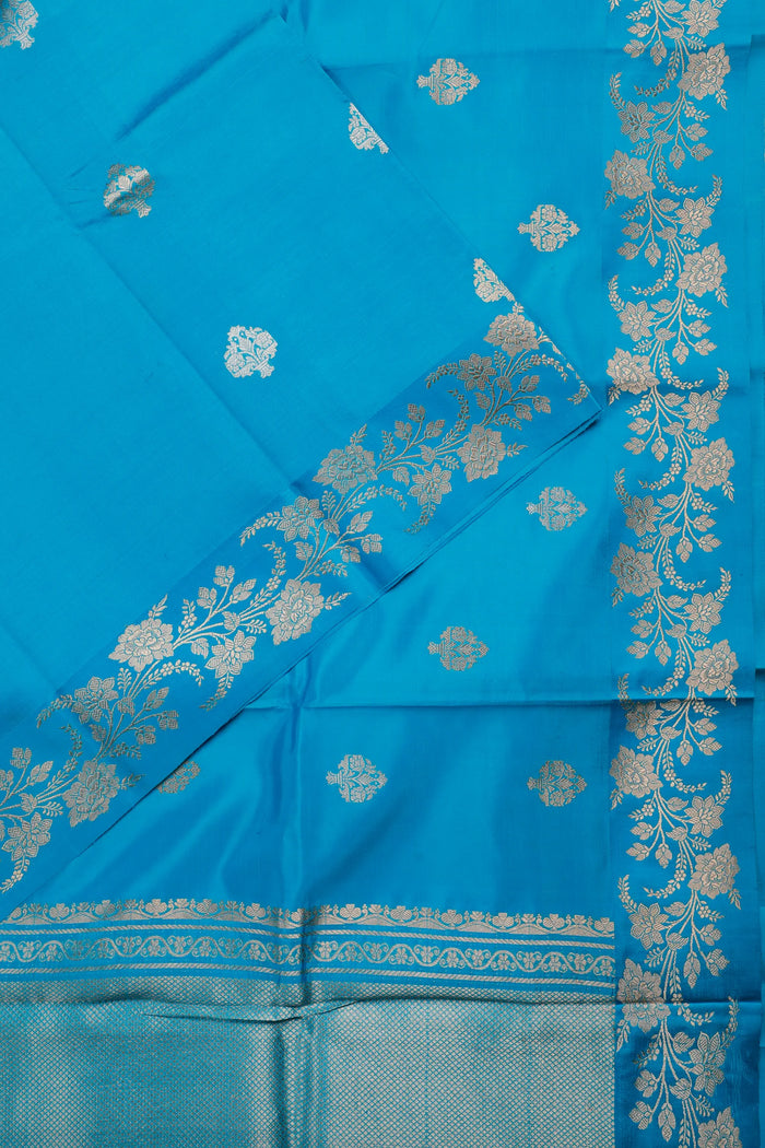 Sky Blue Pure Silk Handloom Mashru Benarasi Saree - detail 1