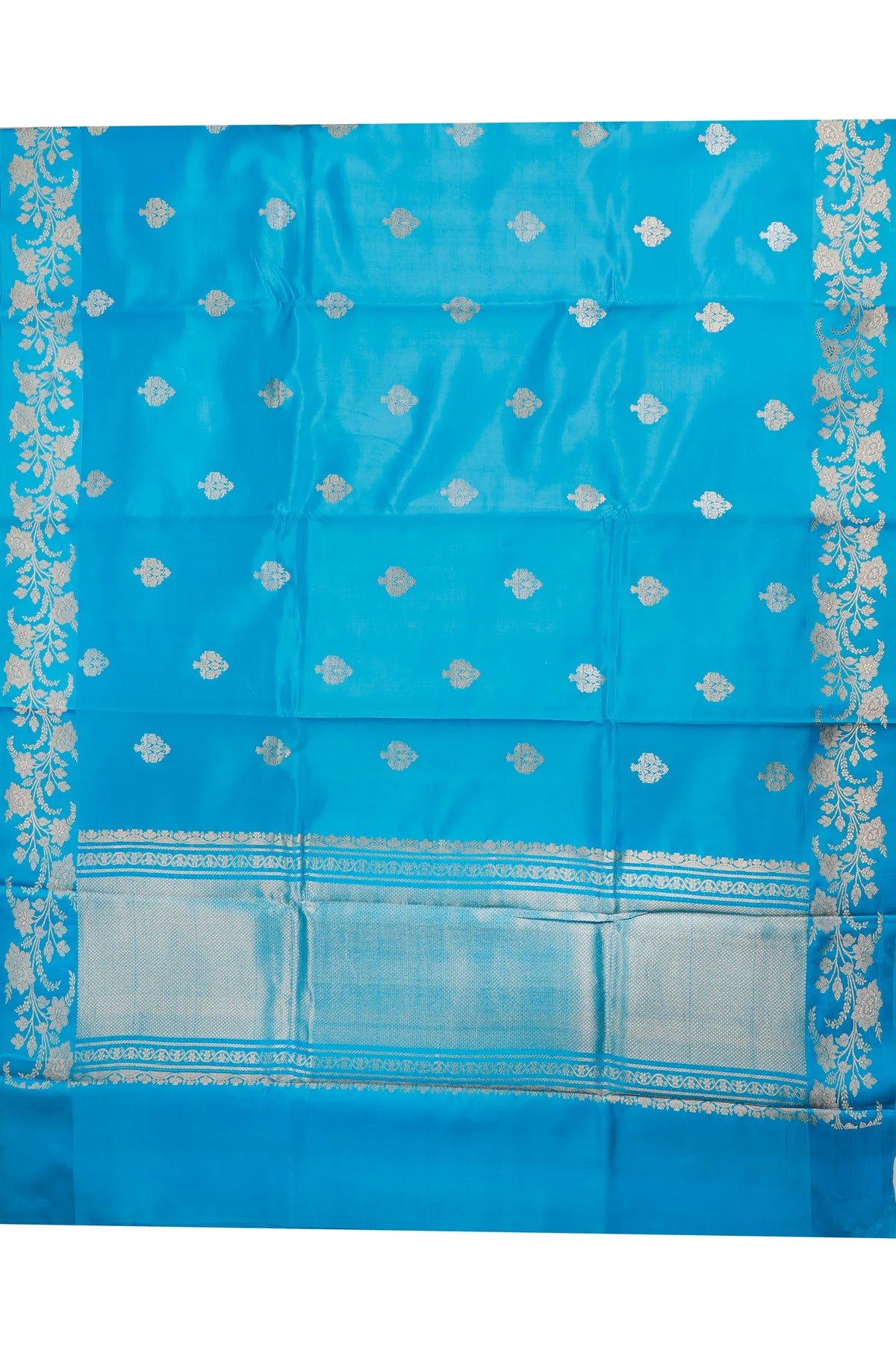 Sky Blue Pure Silk Handloom Mashru Benarasi Saree