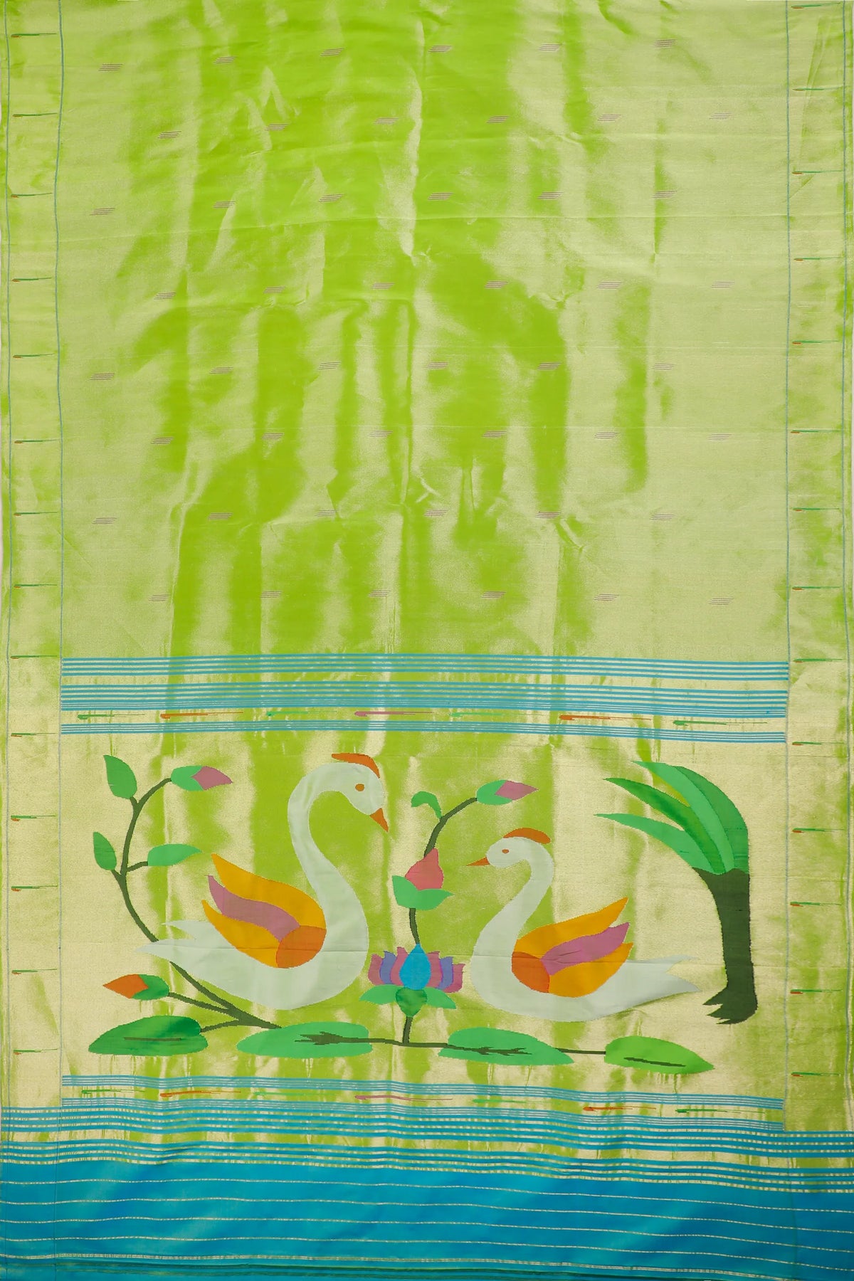 Parrot Green Pure Silk Handloom Tissue Paithani Saree