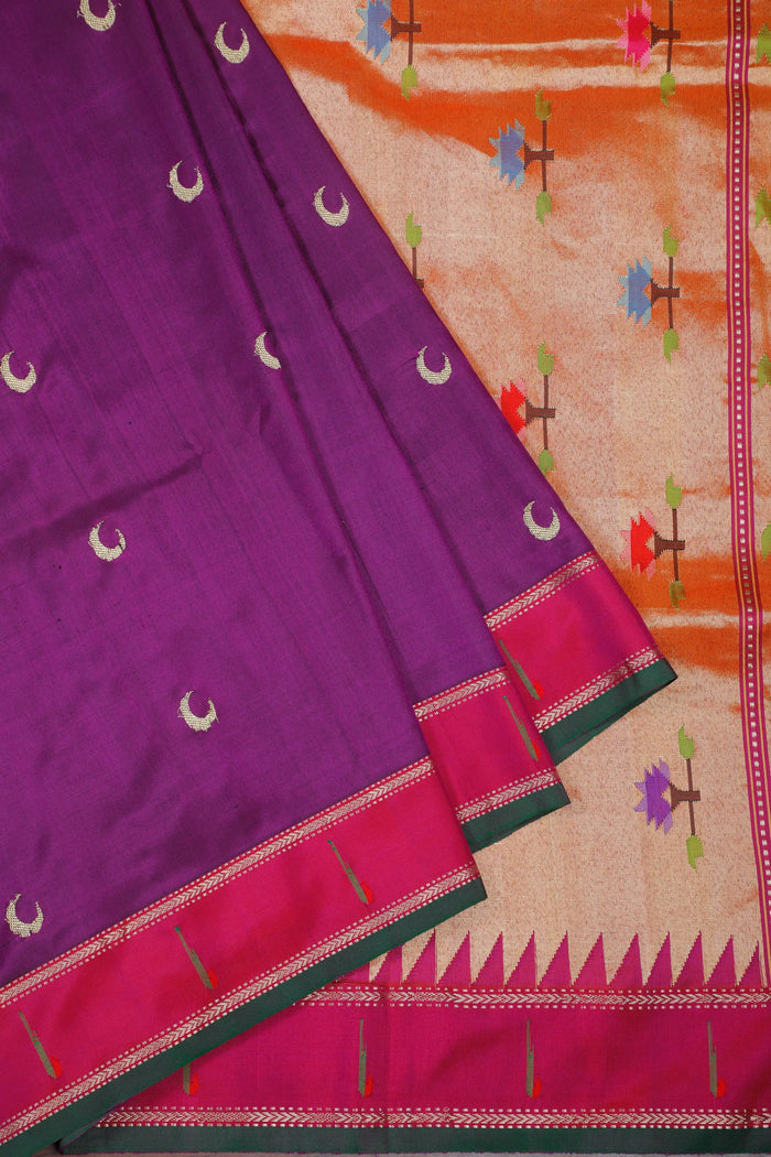 Purple Handloom Pure Silk by Silk Muniya Paithani Saree