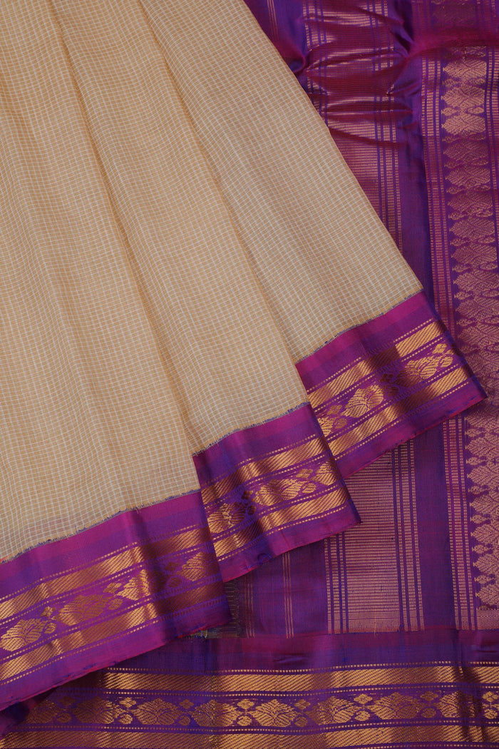 White Handloom Pure Cotton Gadwal Saree with Purple Border