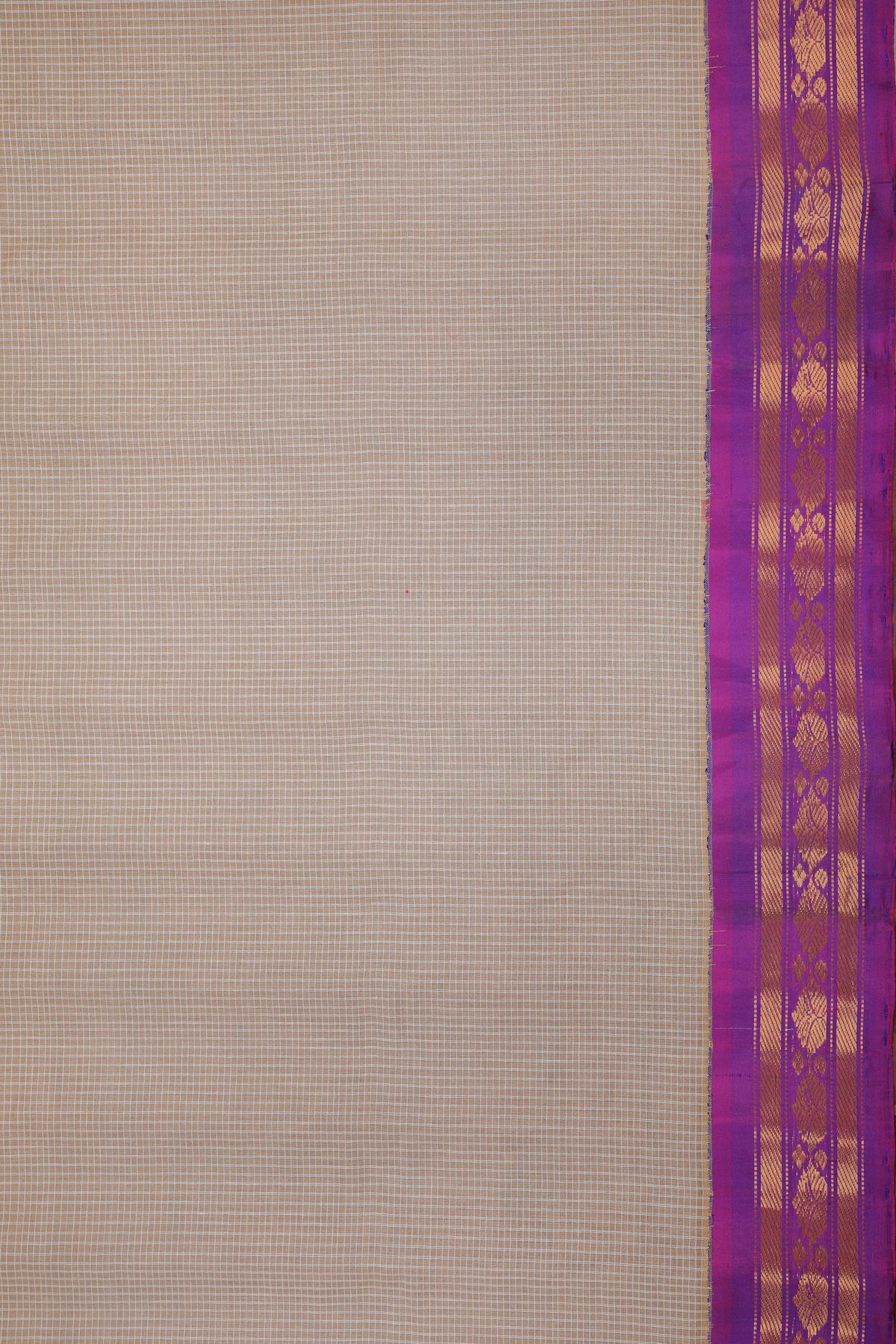 White Handloom Pure Cotton Gadwal Saree with Purple Border