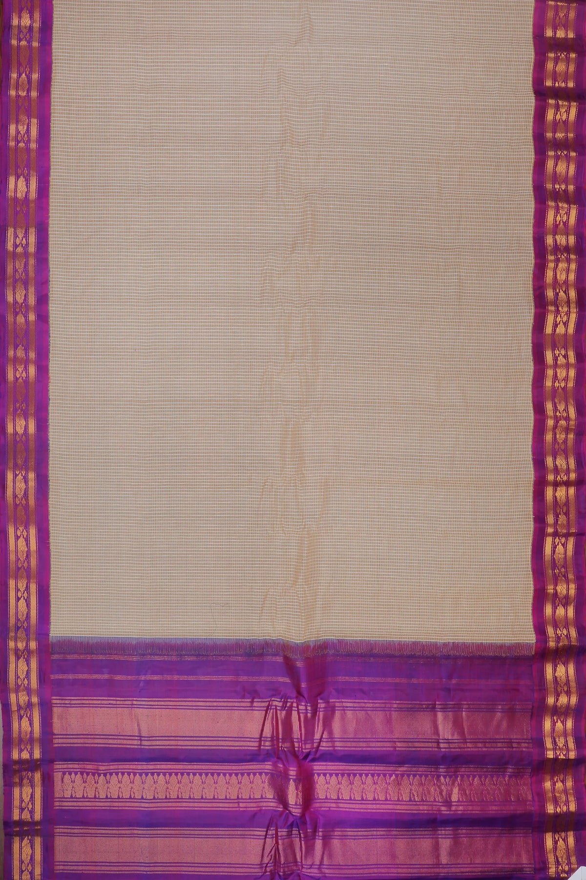 White Handloom Pure Cotton Gadwal Saree with Purple Border