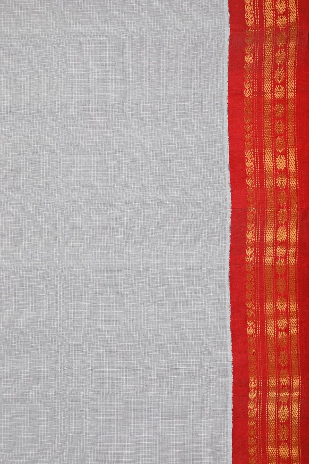 White Handloom Pure Cotton Gadwal Saree with Red Border