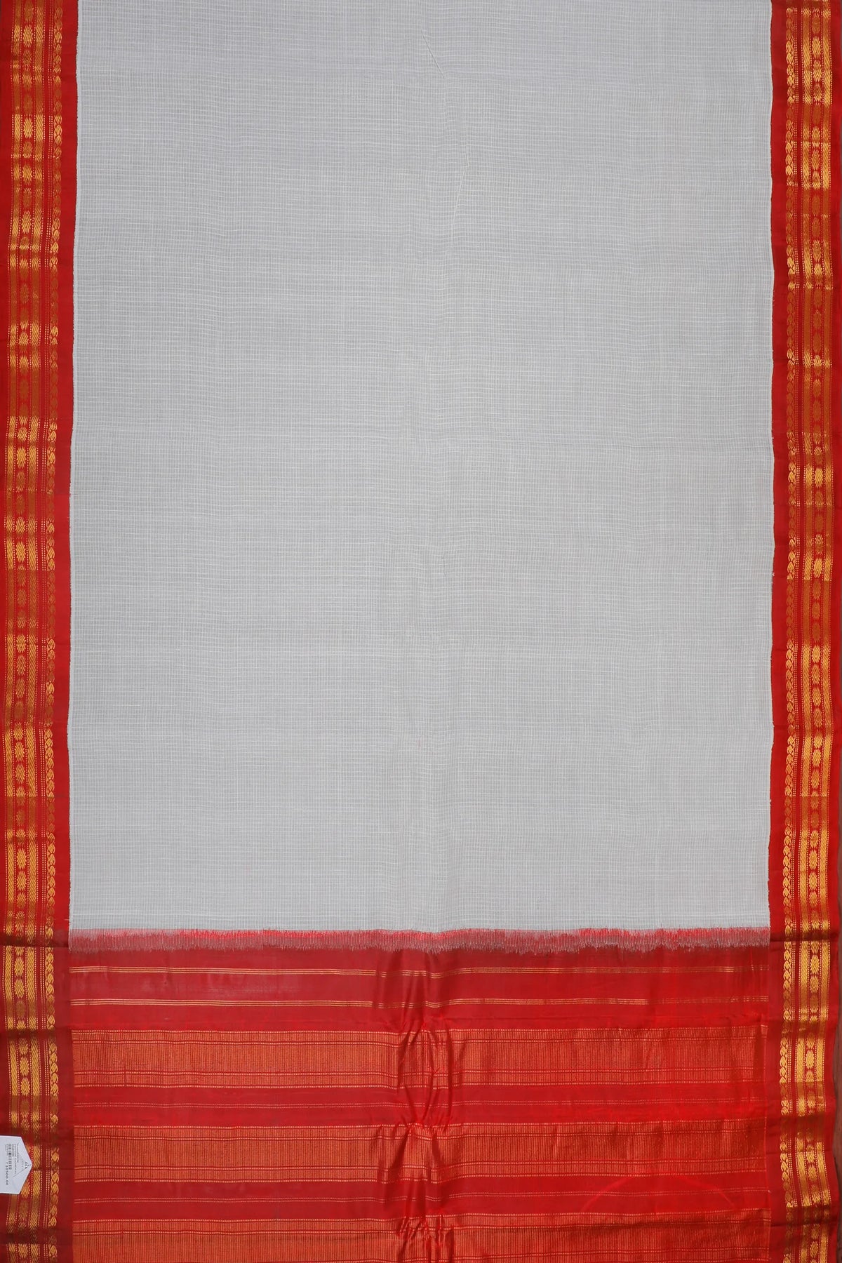White Handloom Pure Cotton Gadwal Saree with Red Border