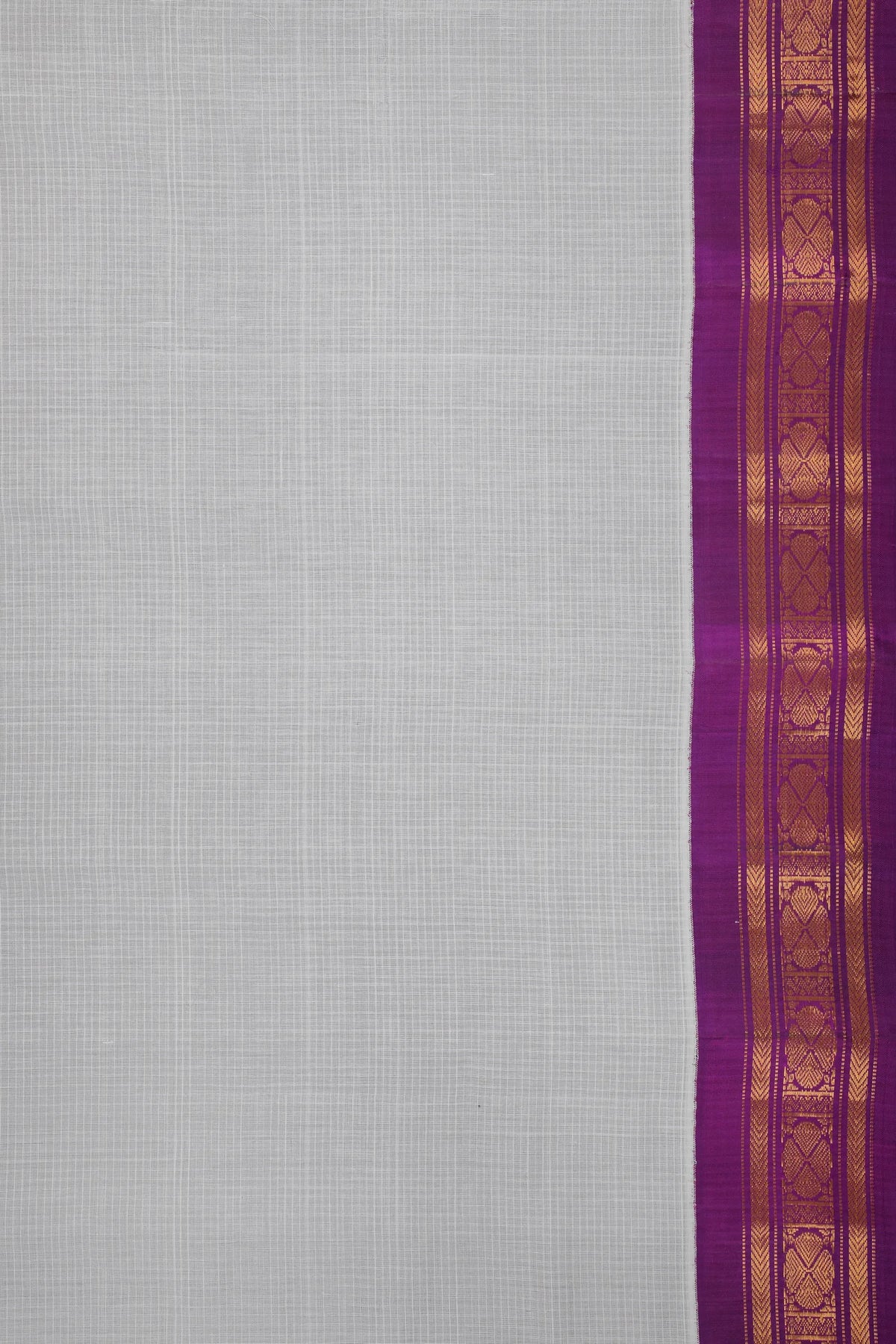 White Handloom Pure Cotton Gadwal Saree with Dark Purple Border