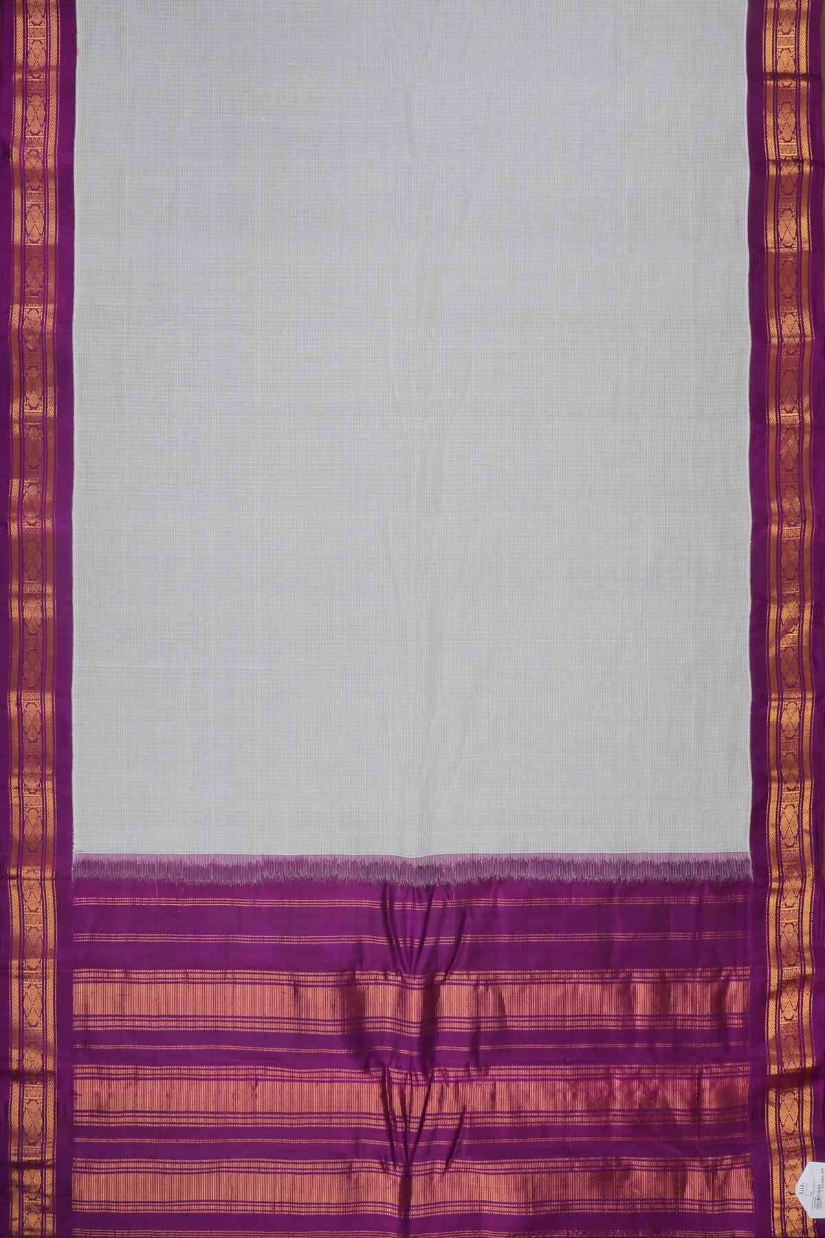 White Handloom Pure Cotton Gadwal Saree with Dark Purple Border