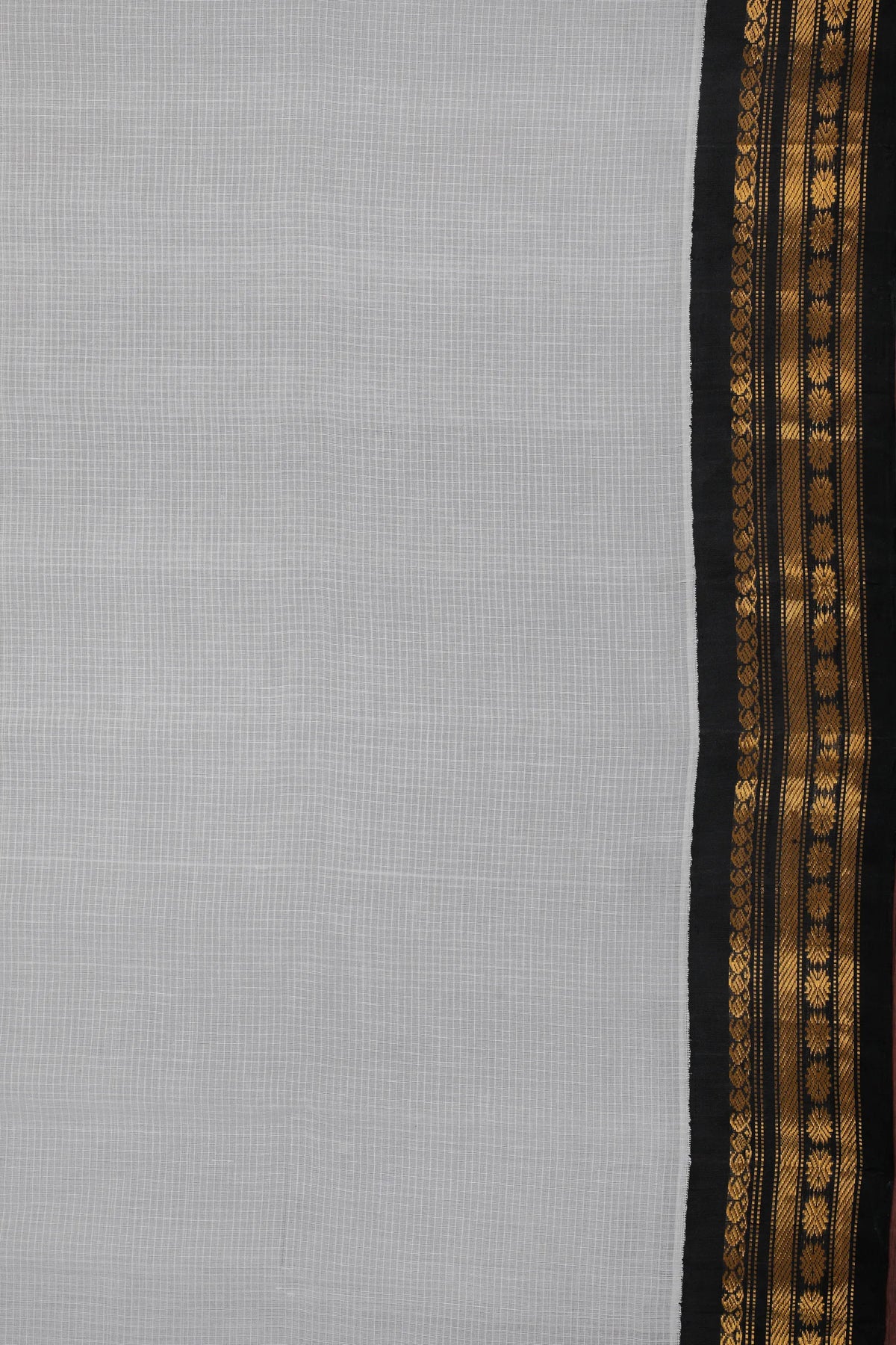 White Handloom Pure Cotton Gadwal Saree with Black Border