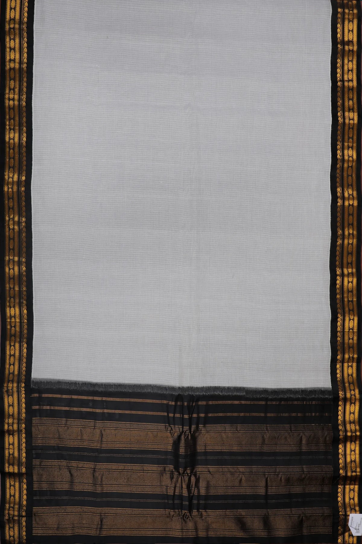 White Handloom Pure Cotton Gadwal Saree with Black Border