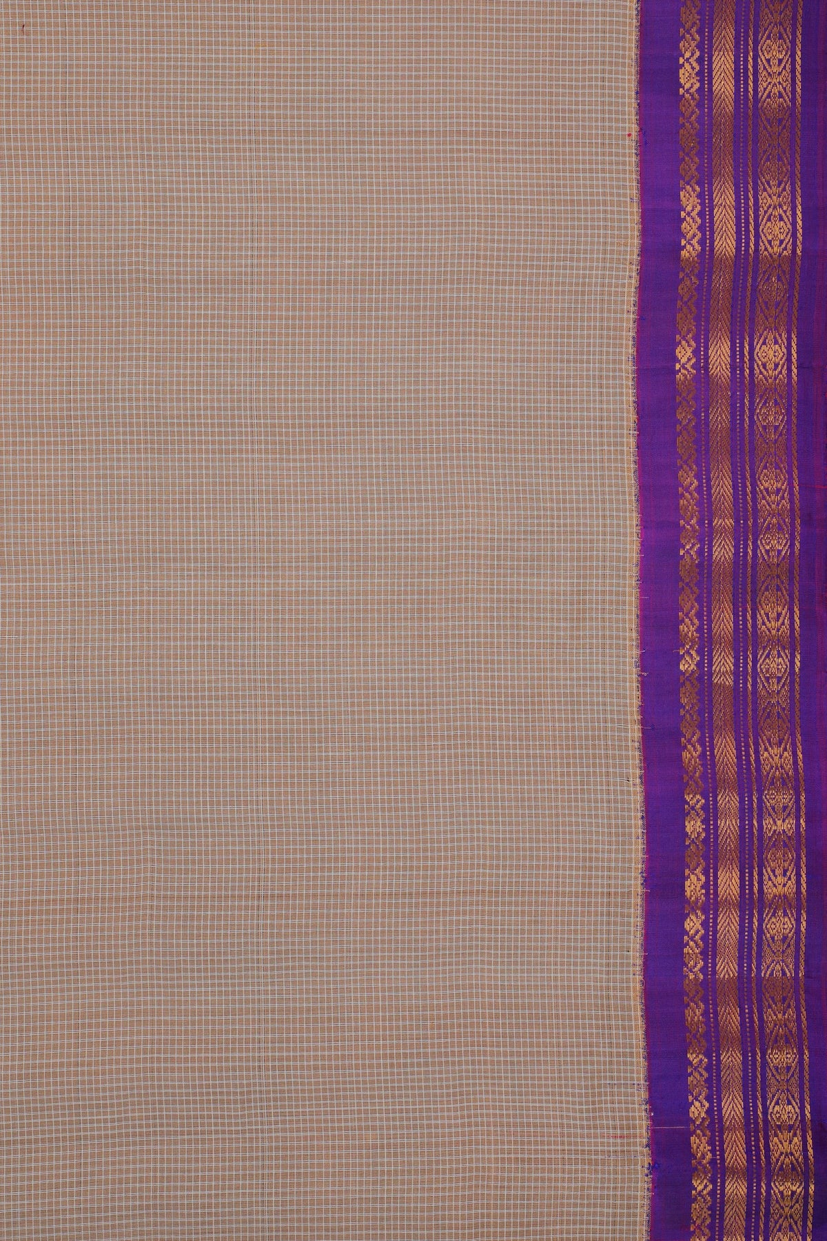 Ivory Handloom Pure Cotton Gadwal Saree with Purple Border