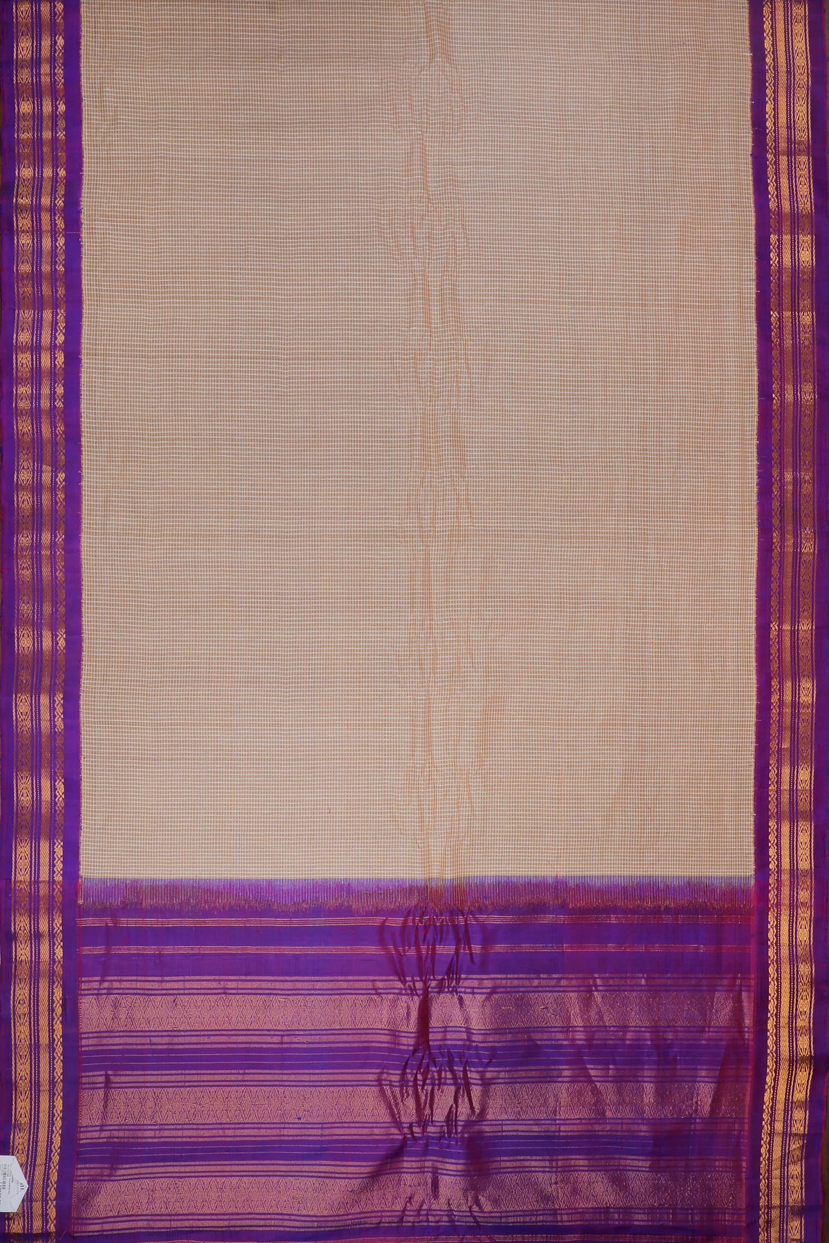 Ivory Handloom Pure Cotton Gadwal Saree with Purple Border