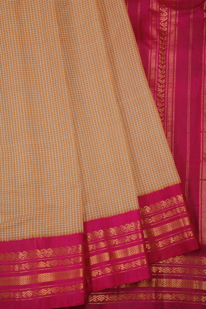 Beige Handloom Pure Cotton Gadwal Saree with Maroon Border