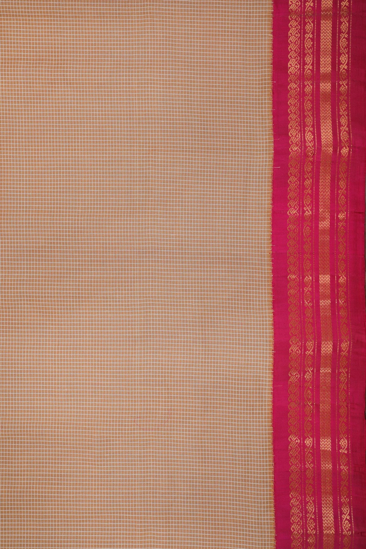 Beige Handloom Pure Cotton Gadwal Saree with Maroon Border