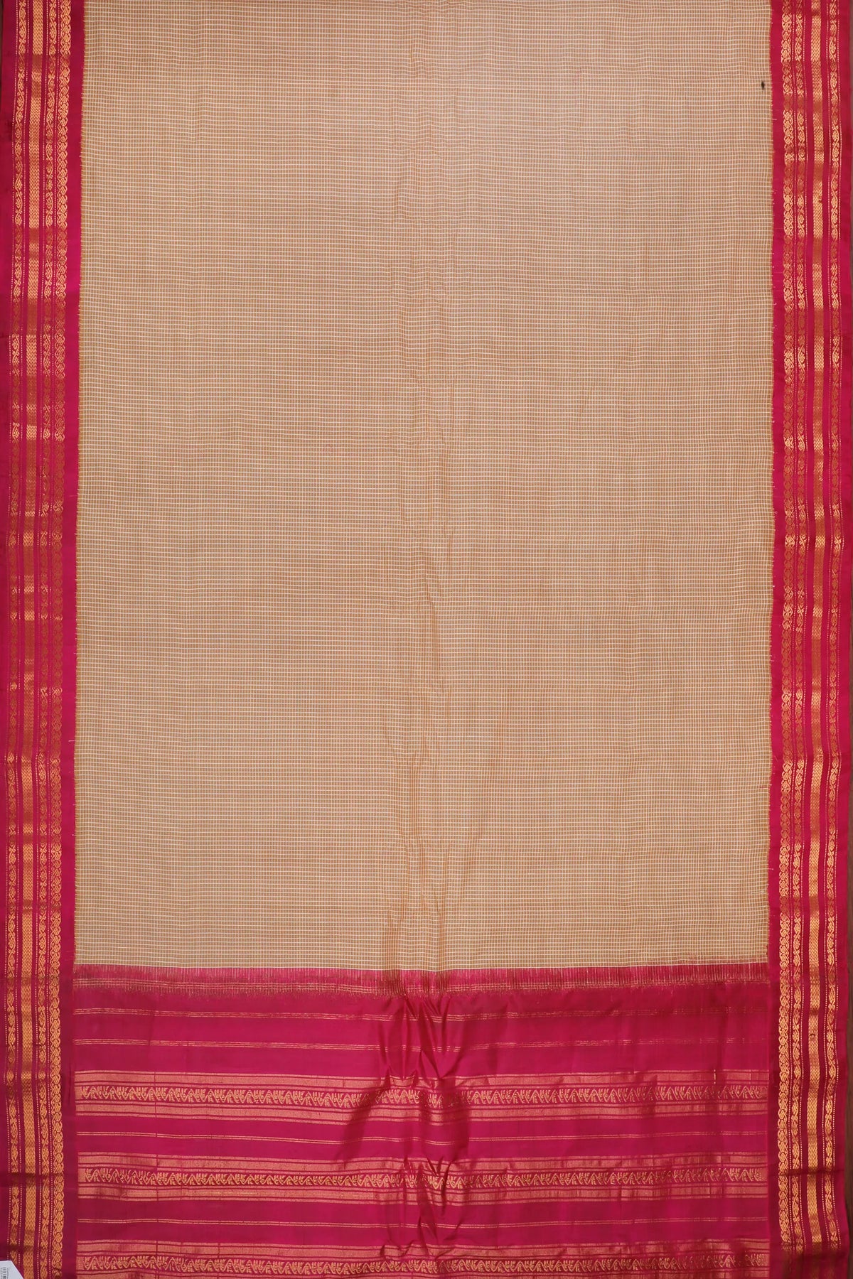 Beige Handloom Pure Cotton Gadwal Saree with Maroon Border
