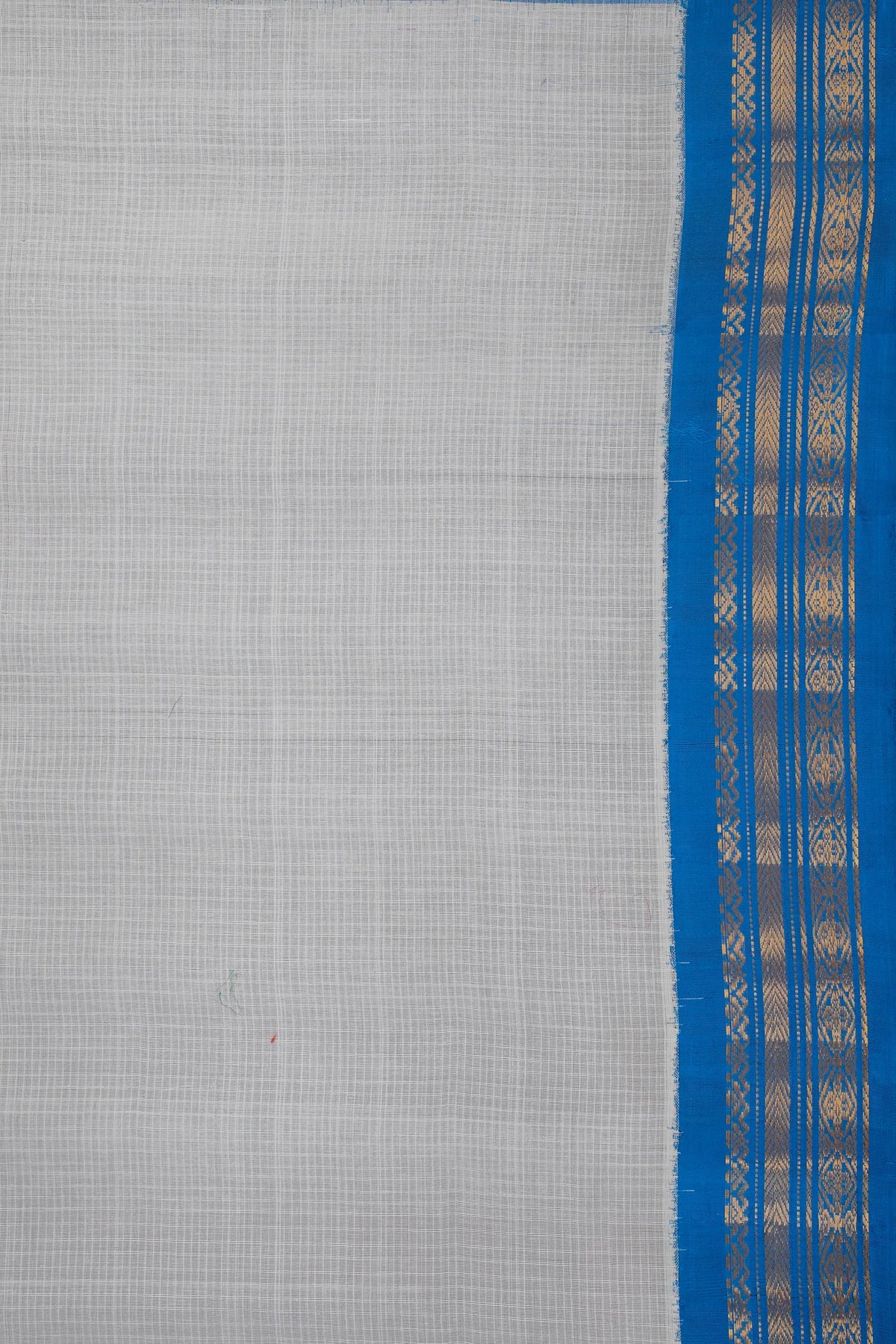 White Handloom Pure Cotton Gadwal Saree with Peacock Blue Border