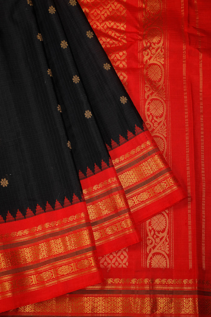 Black Handloom Pure Silk Cotton (Sico) Gadwal Saree