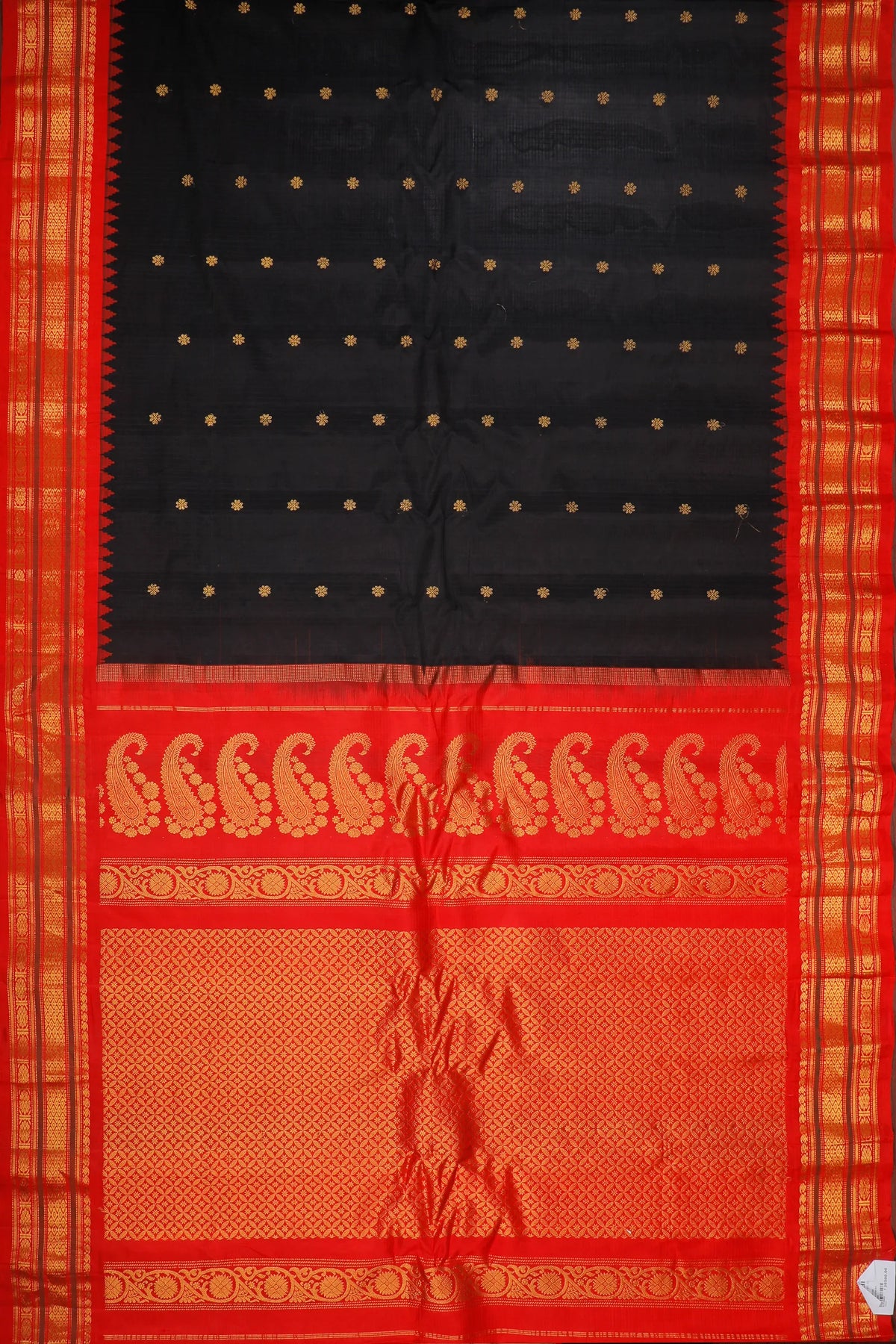 Black Handloom Pure Silk Cotton (Sico) Gadwal Saree