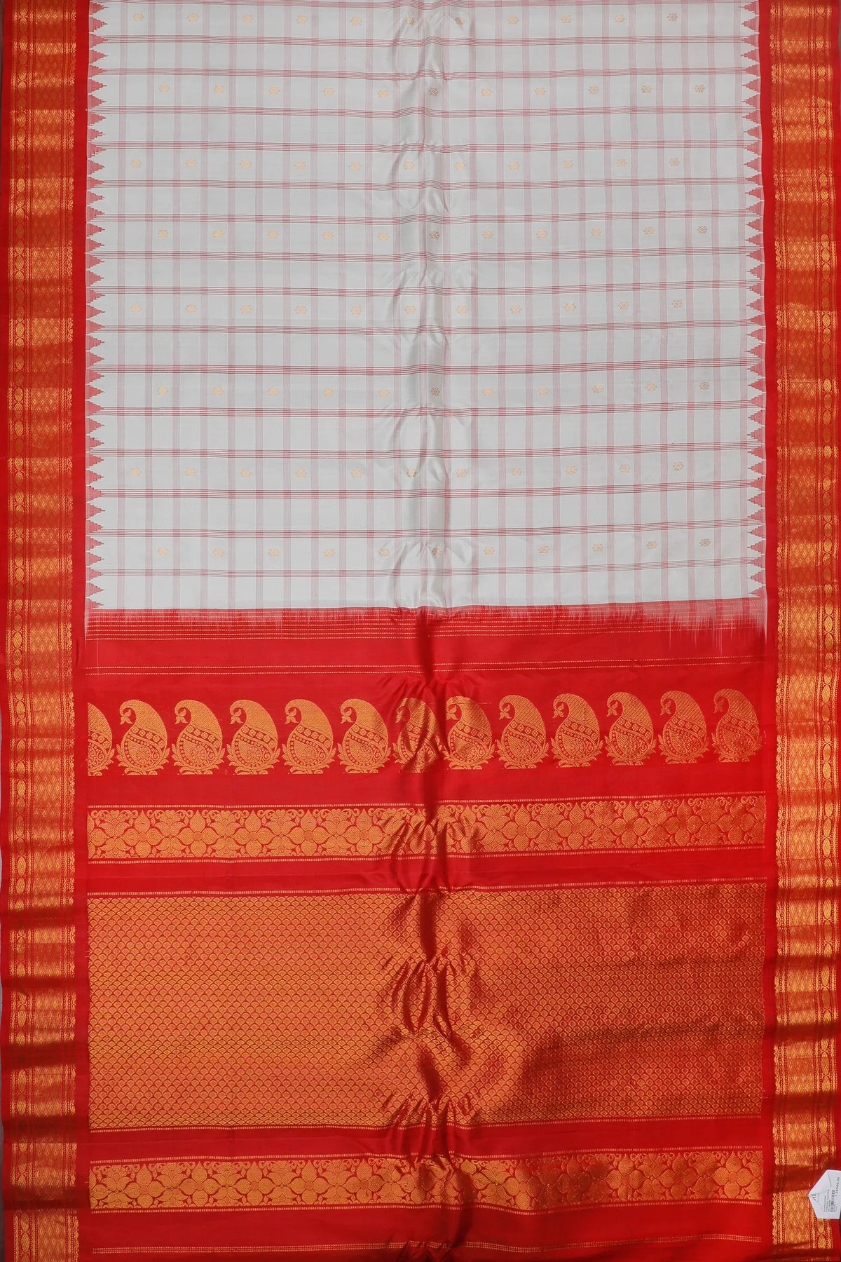Off White Handloom Pure Silk Gadwal Saree