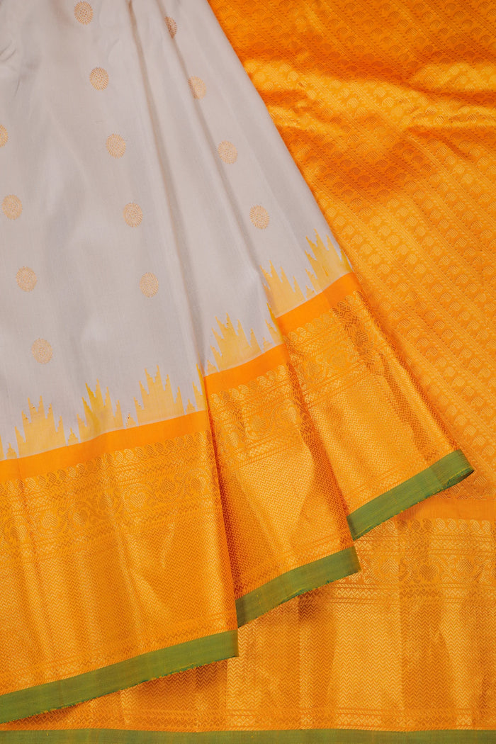 Pearl White Handloom Pure Silk Gadwal Saree with Kanchi Border