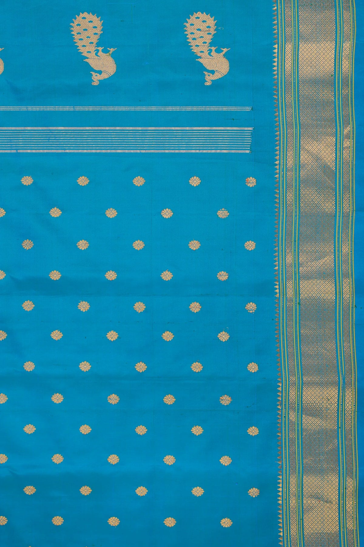 Blue (Chintamani) Handloom Pure Silk Gadwal Saree - Kalanjali Paithani