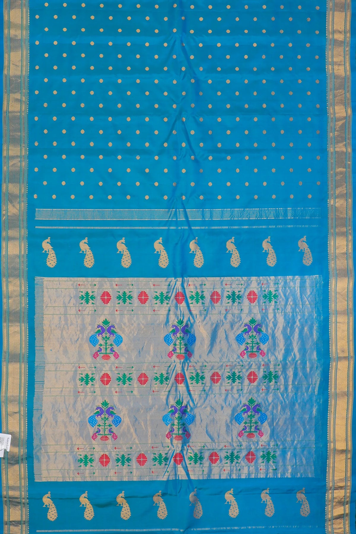 Blue (Chintamani) Handloom Pure Silk Gadwal Saree - Kalanjali Paithani